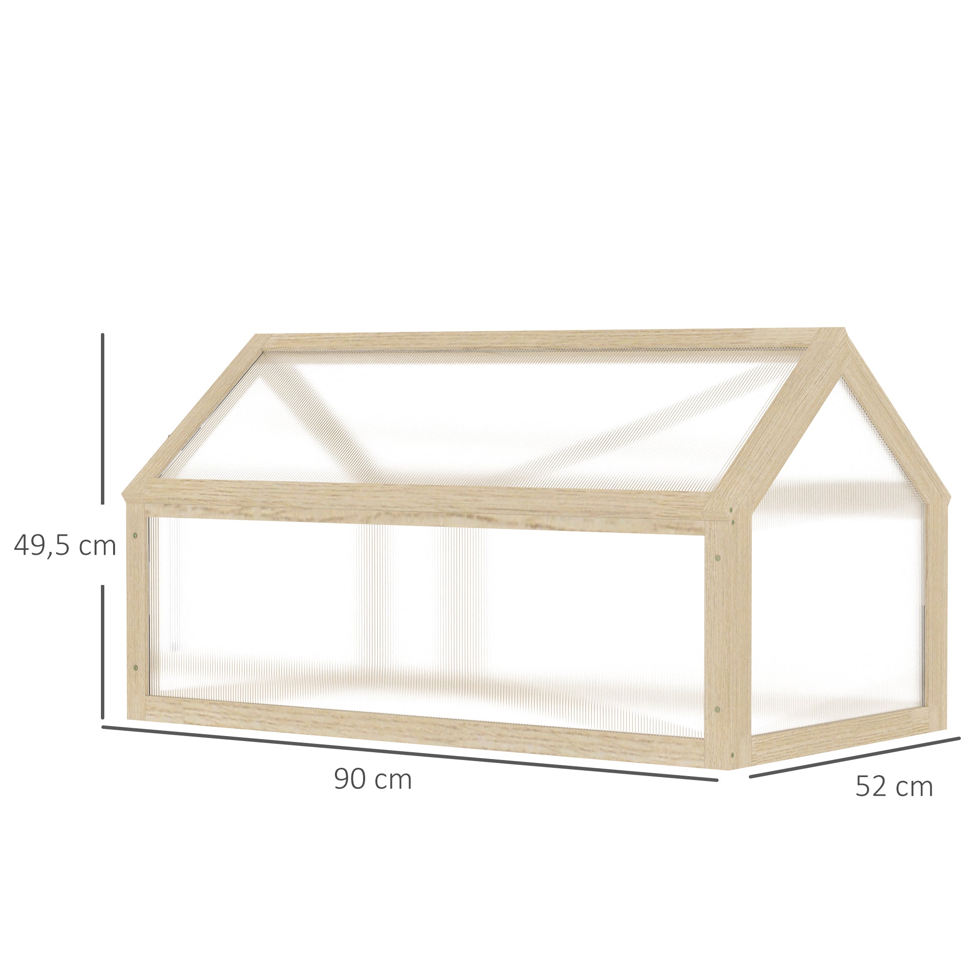 Wooden Mini Greenhouse 90 x 52 x 49.5 cm, Plant Bed with Cover, Light-Transmitting Cold Frame, Winter-Proof Raised Garden Bed for Garden, Balcony, Natural Wood