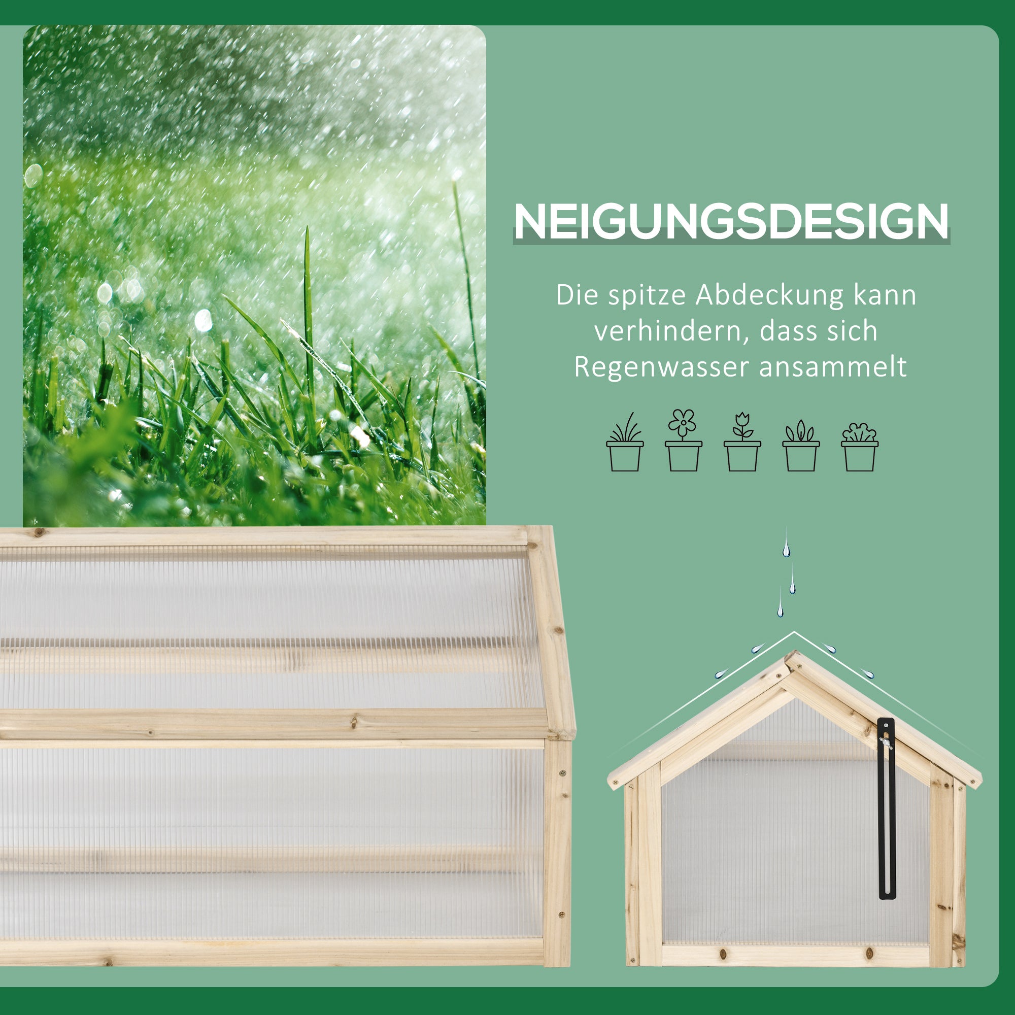 Wooden Mini Greenhouse 90 x 52 x 49.5 cm, Plant Bed with Cover, Light-Transmitting Cold Frame, Winter-Proof Raised Garden Bed for Garden, Balcony, Natural Wood