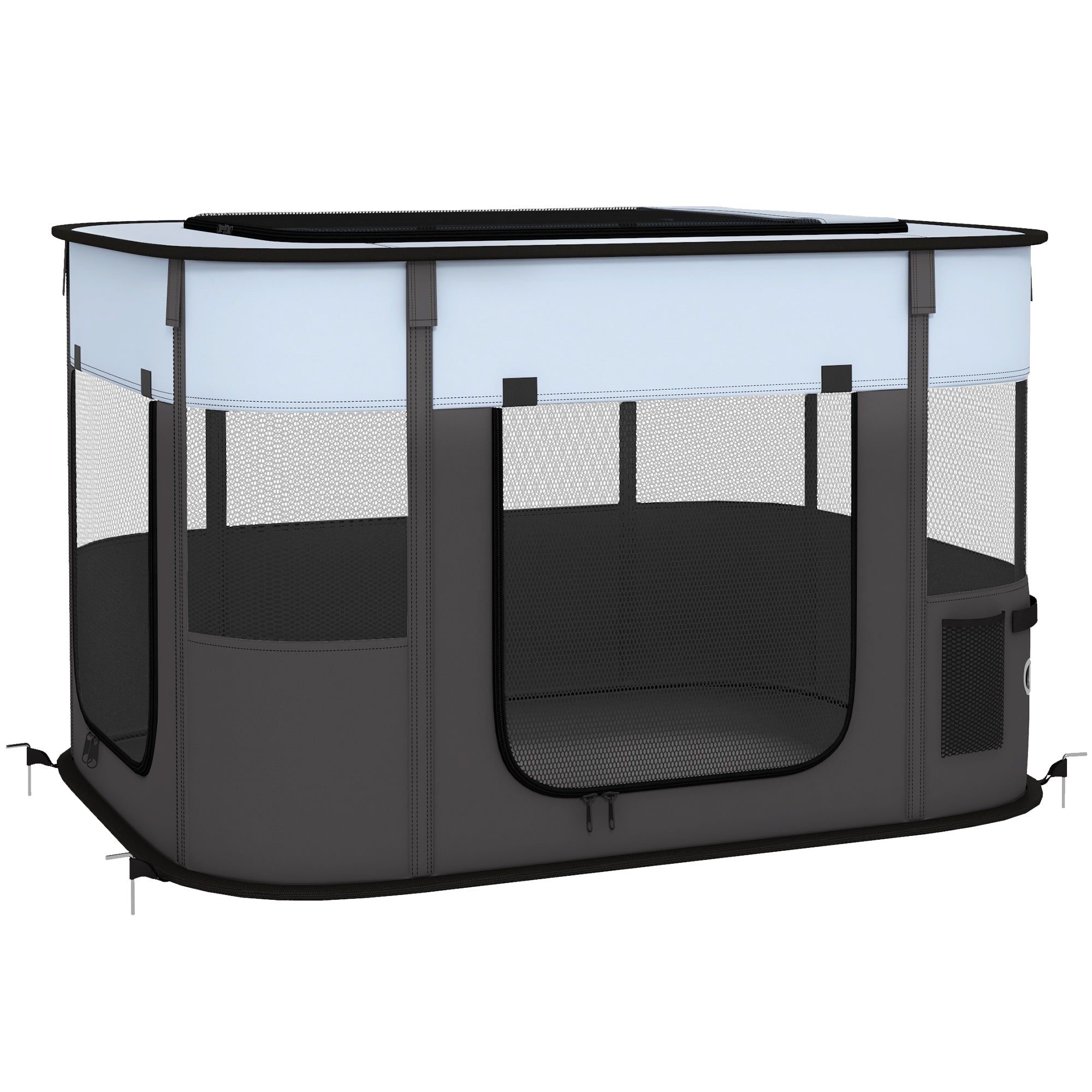 Puppy Playpen with Doors, Windows, Foldable Playpen, Breathable Mesh, for Small Dogs under 10 kg and Small Animals, Indoor and Outdoor, 94 x 74 x 60 cm, Gray