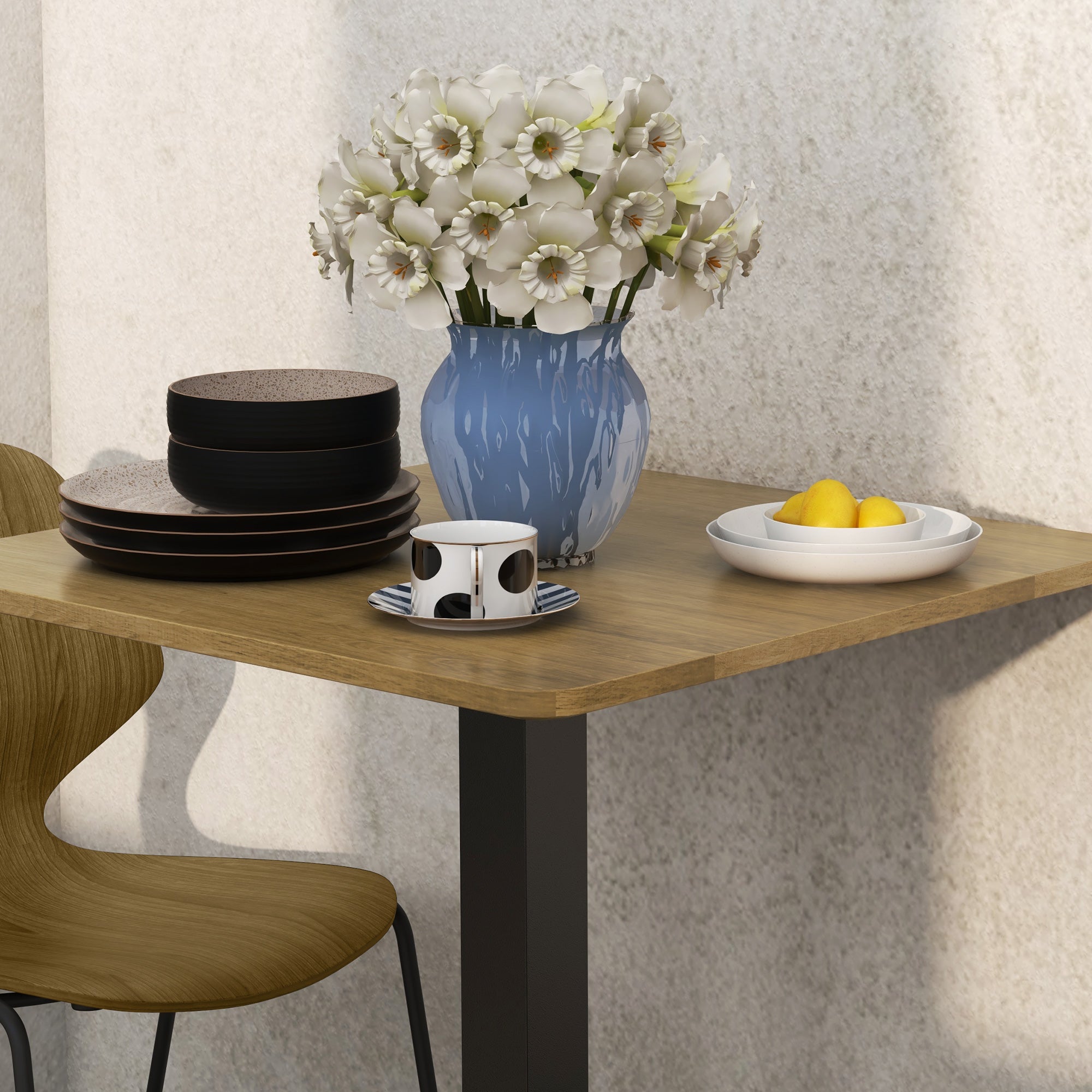 28 in Square Dining Table for 2 — Wood‑Look Top & Black Steel Base, Small Modern Kitchen Table, Dark Brown