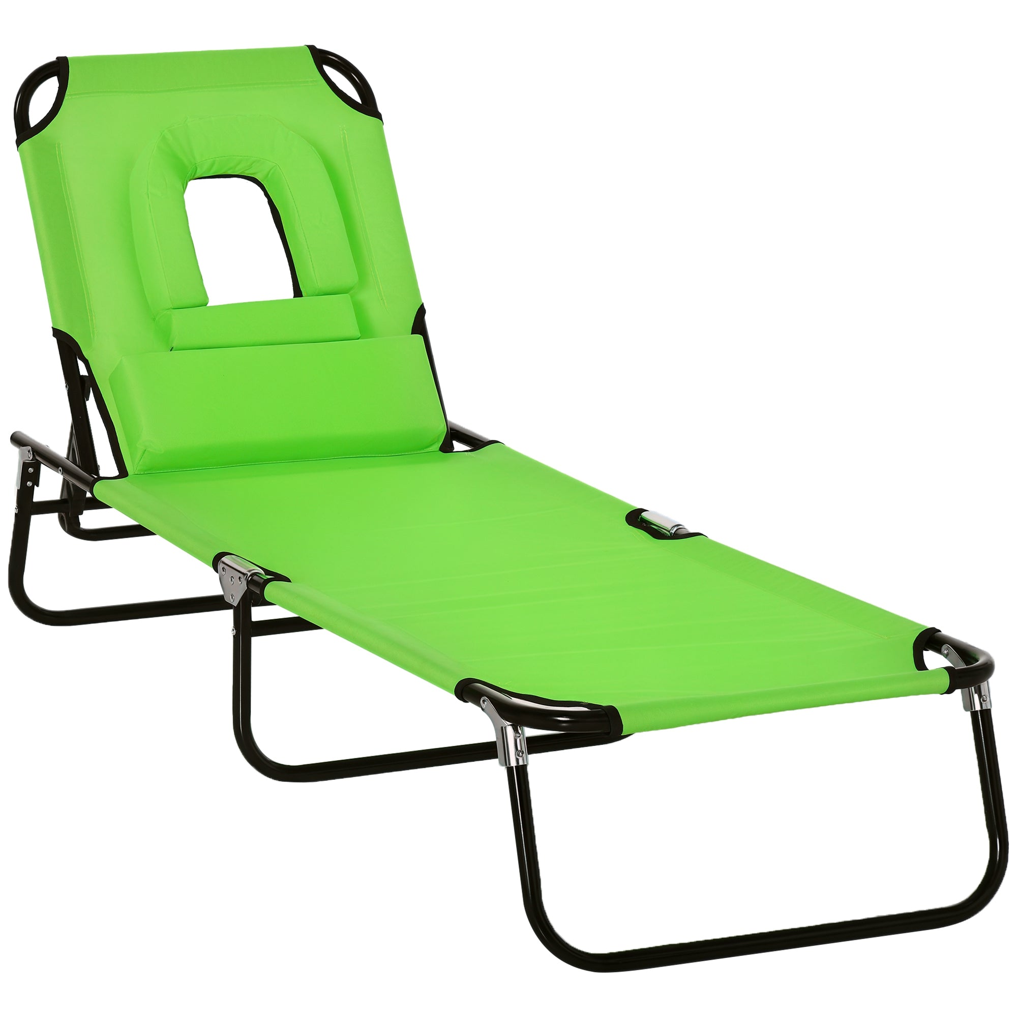 Folding Sun Lounger Adjustable 4 Positions Reading Chair with Cushion Green