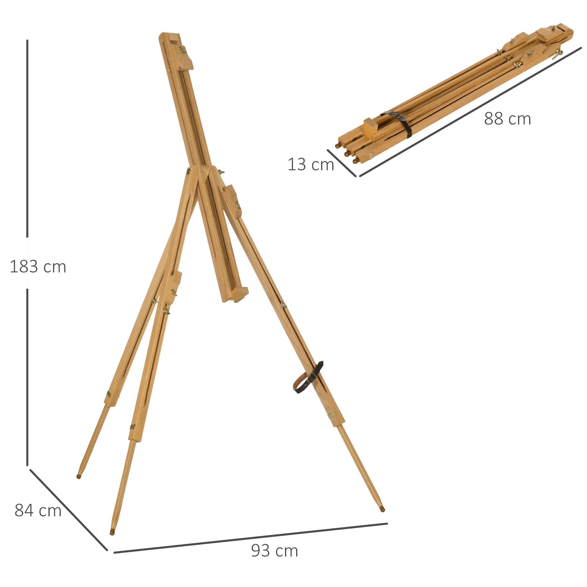 Folding Field Easel, Tripod Easel, Height Adjustable Canvas Easel, Portable Studio Easel made of Beech Wood for Canvases up to 107cm Height, Natural