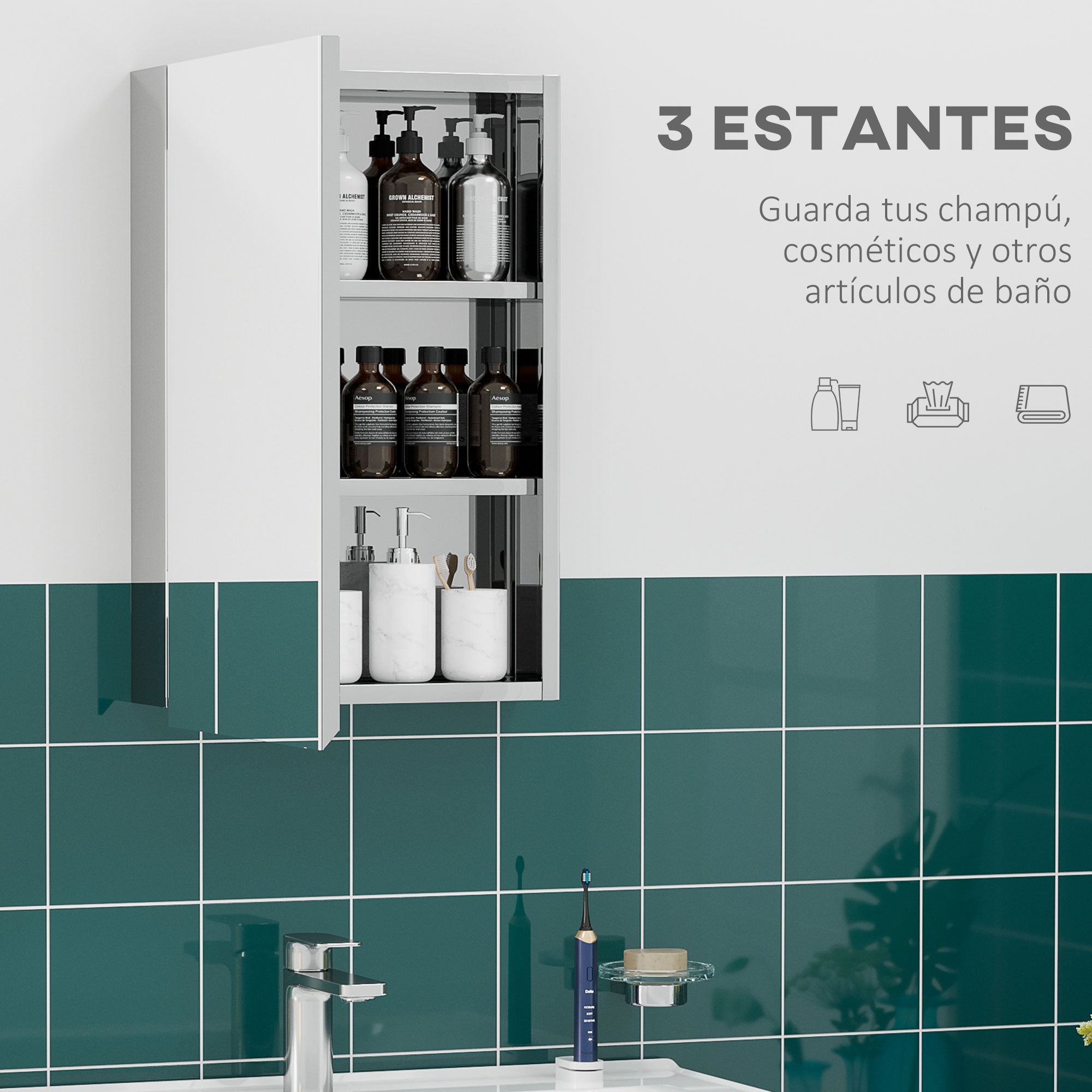 Bathroom Cabinet with Mirror Wall Mounted Hanging Bathroom Cabinet with Door and 3 Storage Shelves for Shower Toilet 39x12x60 cm Silver