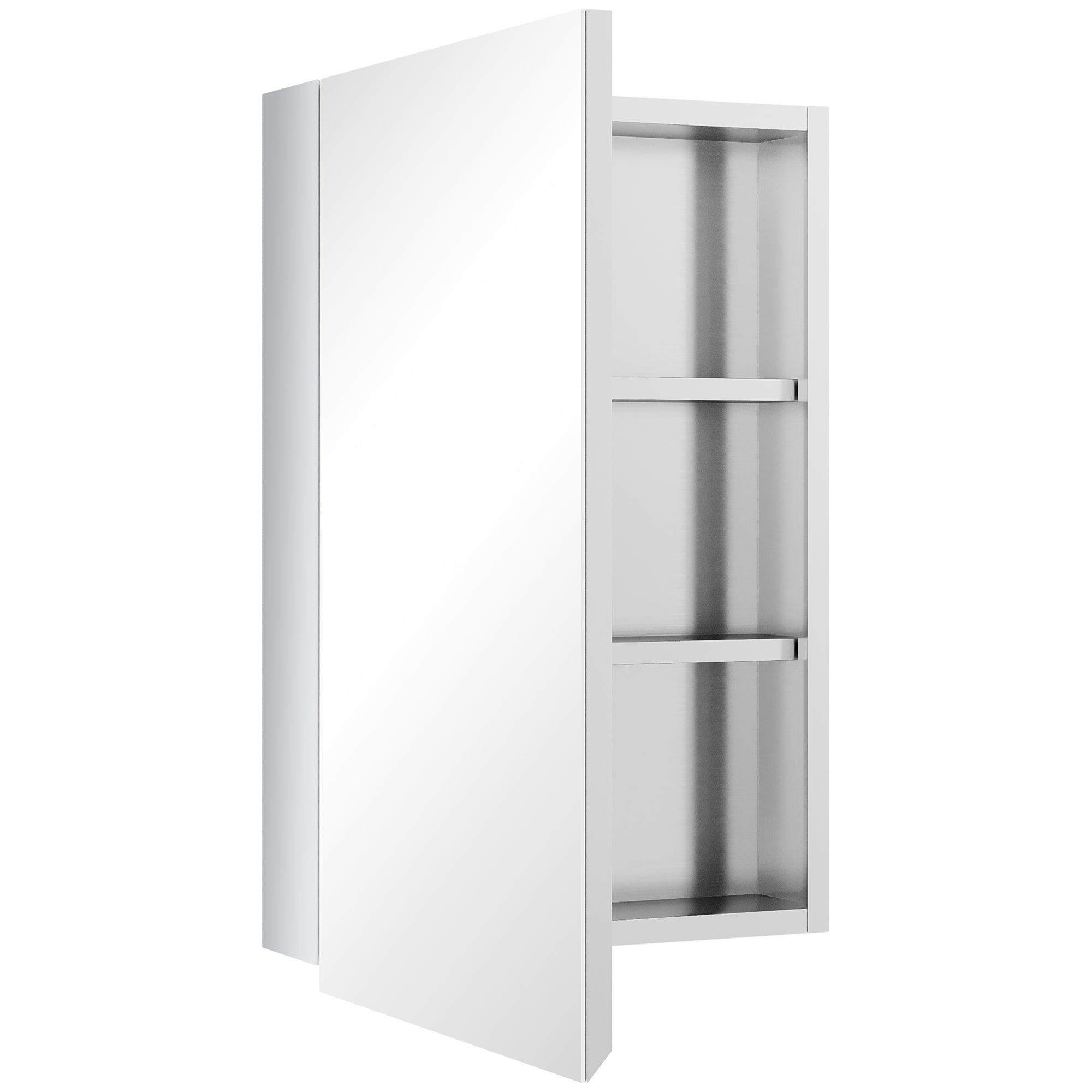 Bathroom Cabinet with Mirror Wall Mounted Hanging Bathroom Cabinet with Door and 3 Storage Shelves for Shower Toilet 39x12x60 cm Silver