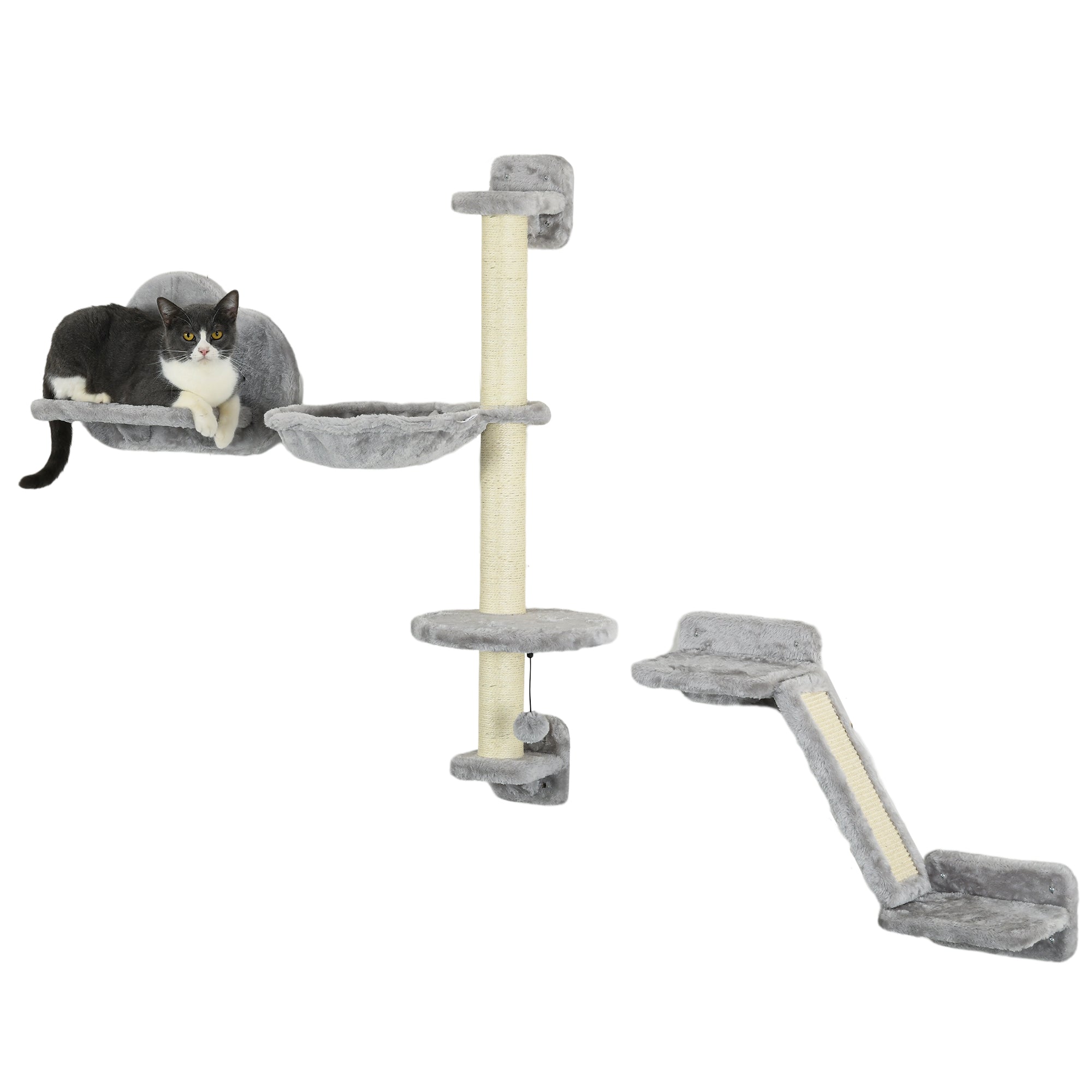 3-Piece Wall-Mounted Cat Climbing Set with Hammock, Scratching Ramp & Cloud Jump Platform, Gray