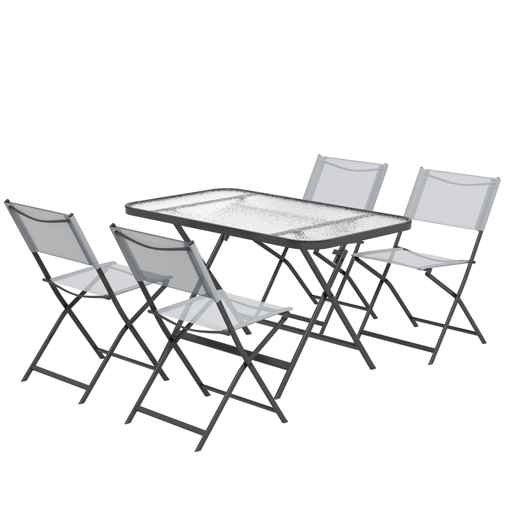 5-Piece Garden Dining Set Outdoor Dining Set Includes 1 Tempered Glass Table and 4 Folding Chairs Modern Style for Terrace Gray