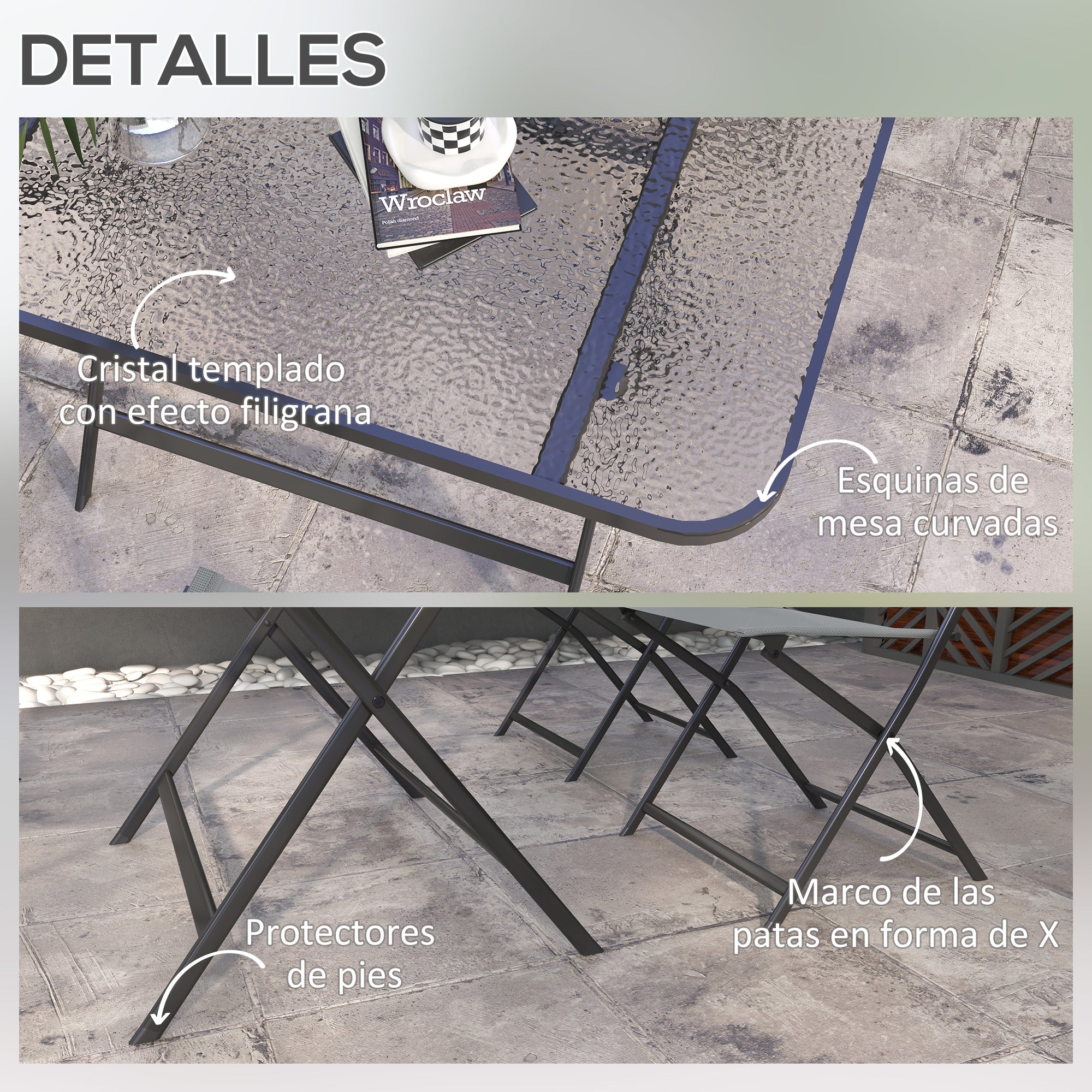 5-Piece Garden Dining Set Outdoor Dining Set Includes 1 Tempered Glass Table and 4 Folding Chairs Modern Style for Terrace Gray