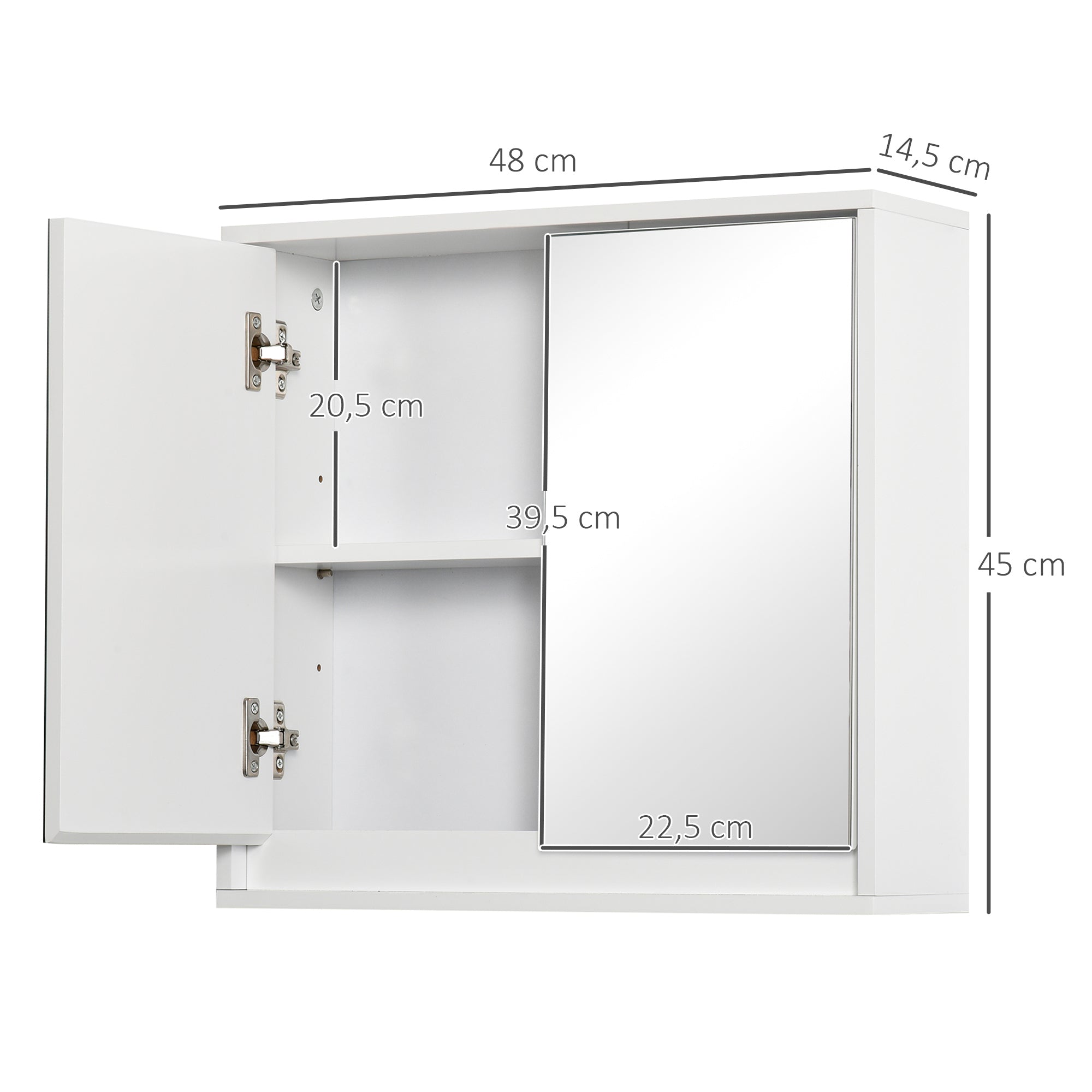 Bathroom Cabinet with Mirror with 2 Doors and Adjustable Shelf Hanging Bathroom Cabinet for Toilet Modern Style 48x14.5x45 cm White
