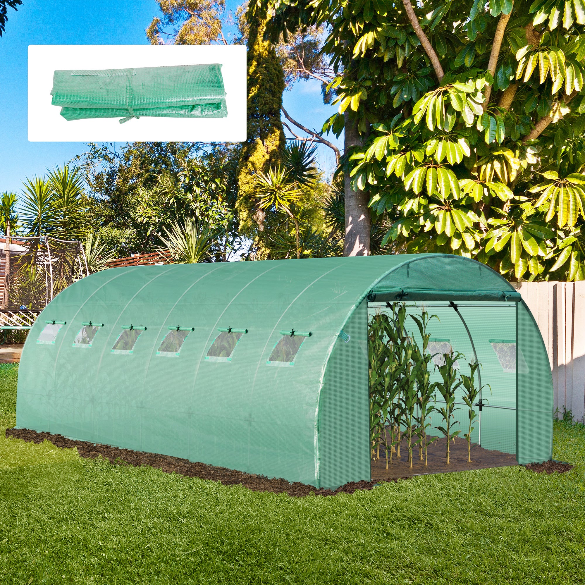 Greenhouse Film 6x3x2m, Waterproof Garden Film with UV Protection, PE Film Cover for Gardening Greenhouse Tunnel, Tunnel Film for Outdoor Area, Plants, Green