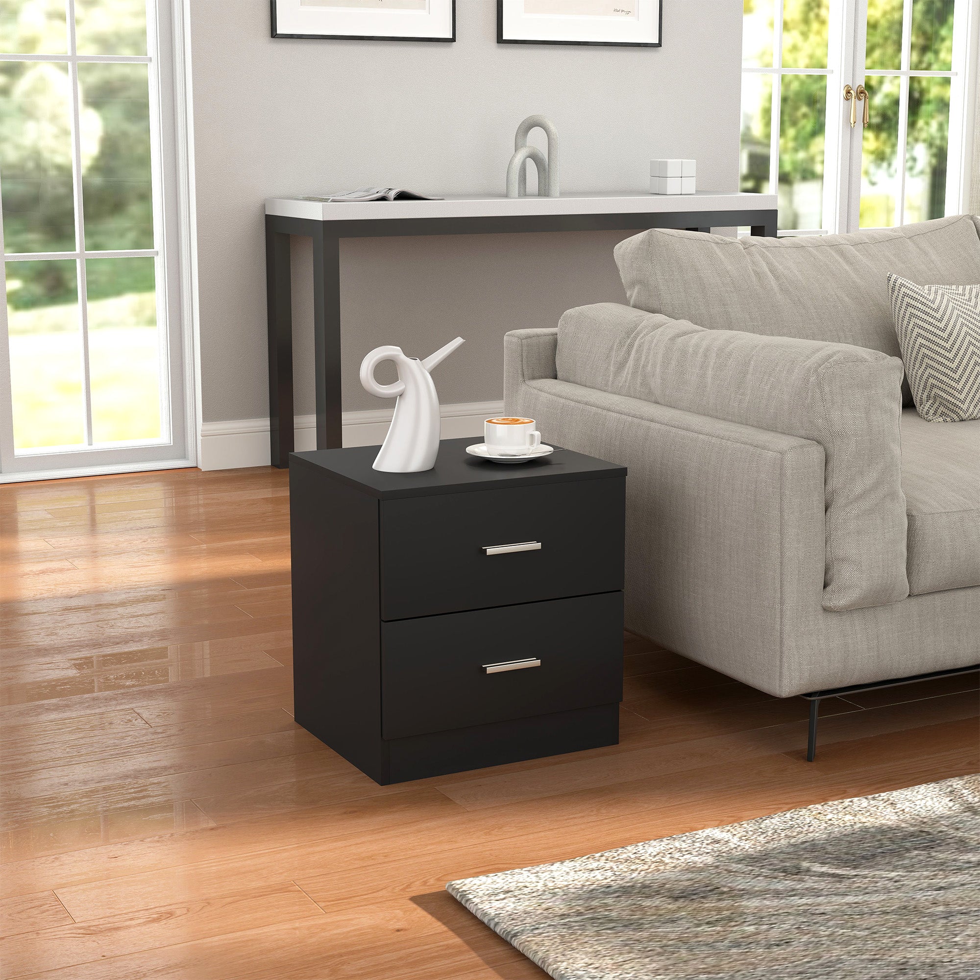 Modern Nightstand, Bedroom Bedside Table with 2 Drawers, Accent Side Table for Living Room or Bedroom, 17.7 x 15.6 x 19.3 in, Black