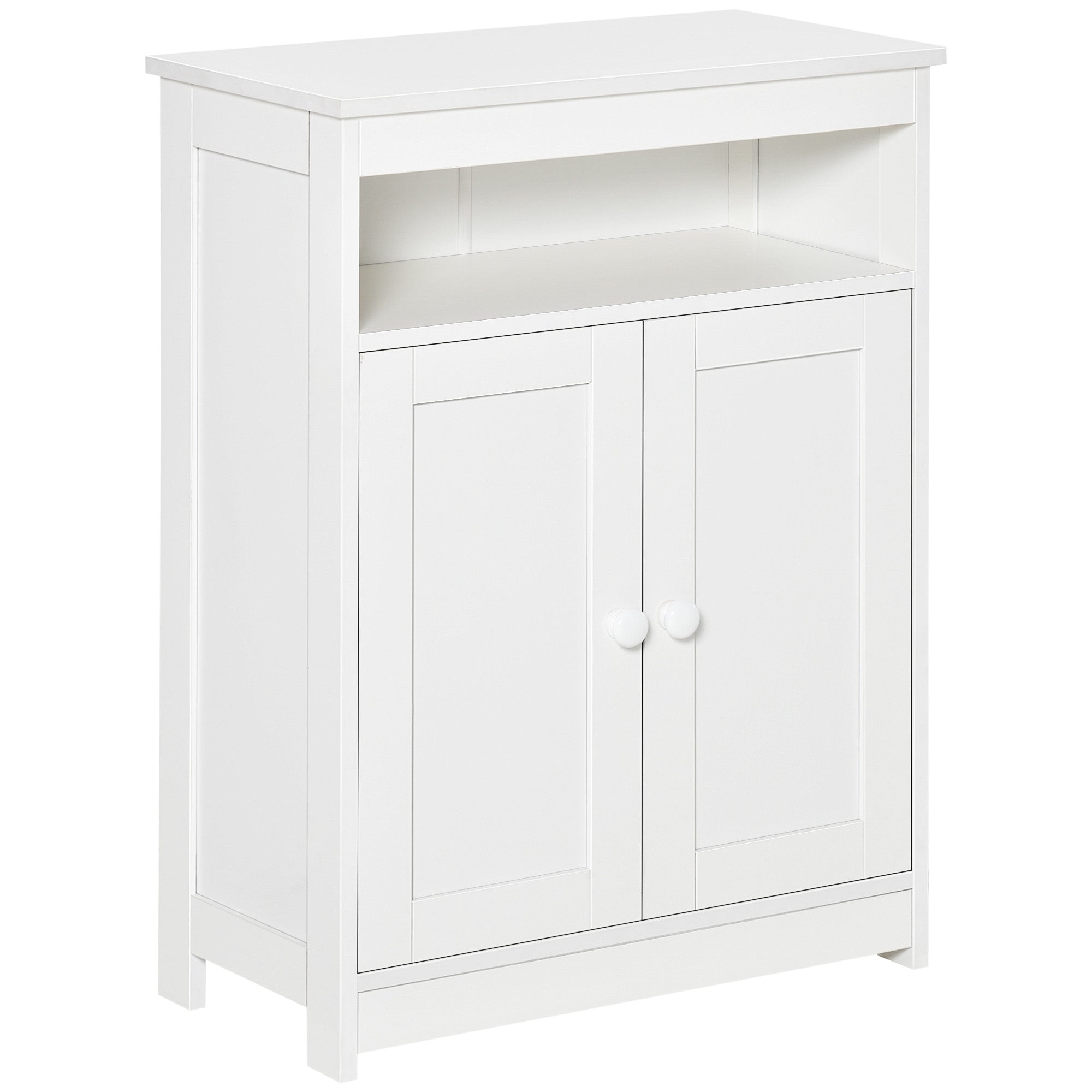 Bathroom Auxiliary Cabinet with 2 Doors Adjustable Interior Shelf and Open Compartment Bathroom Furniture for Living Room Kitchen 60x30x80 cm White