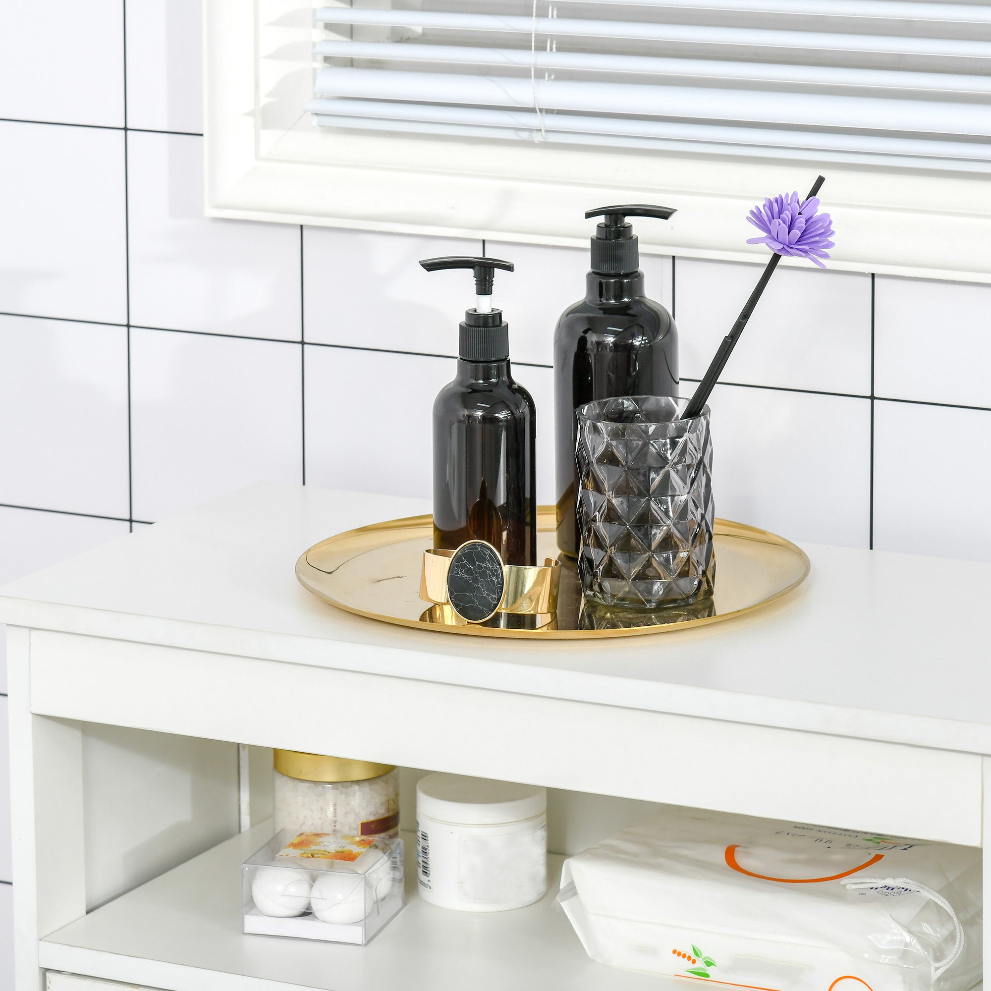 Bathroom Auxiliary Cabinet with 2 Doors Adjustable Interior Shelf and Open Compartment Bathroom Furniture for Living Room Kitchen 60x30x80 cm White