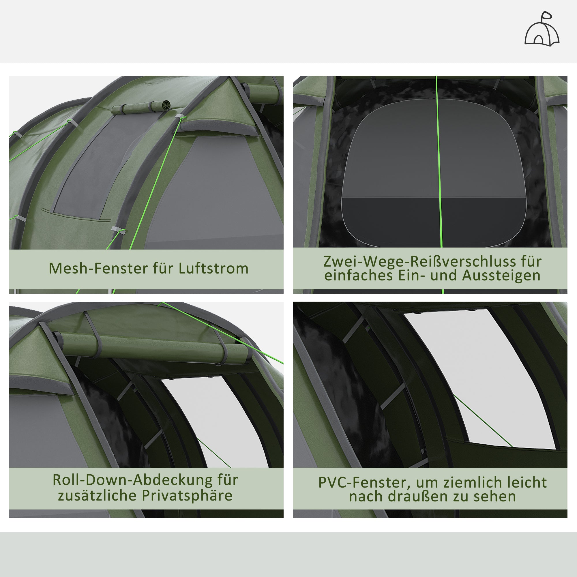 Camping Tent for 4 Persons Light, Stable Waterproof Family Tent with Door Window, Carry Bag, Tunnel Tent with 2000mm Water Column Tent for Camping Travel Trekking Garden