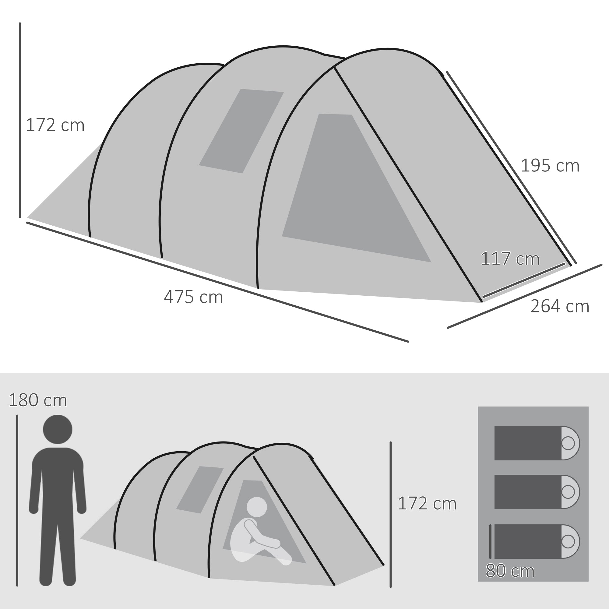 Camping Tent for 4 Persons Light, Stable Waterproof Family Tent with Door Window, Carry Bag, Tunnel Tent with 2000mm Water Column Tent for Camping Travel Trekking Garden