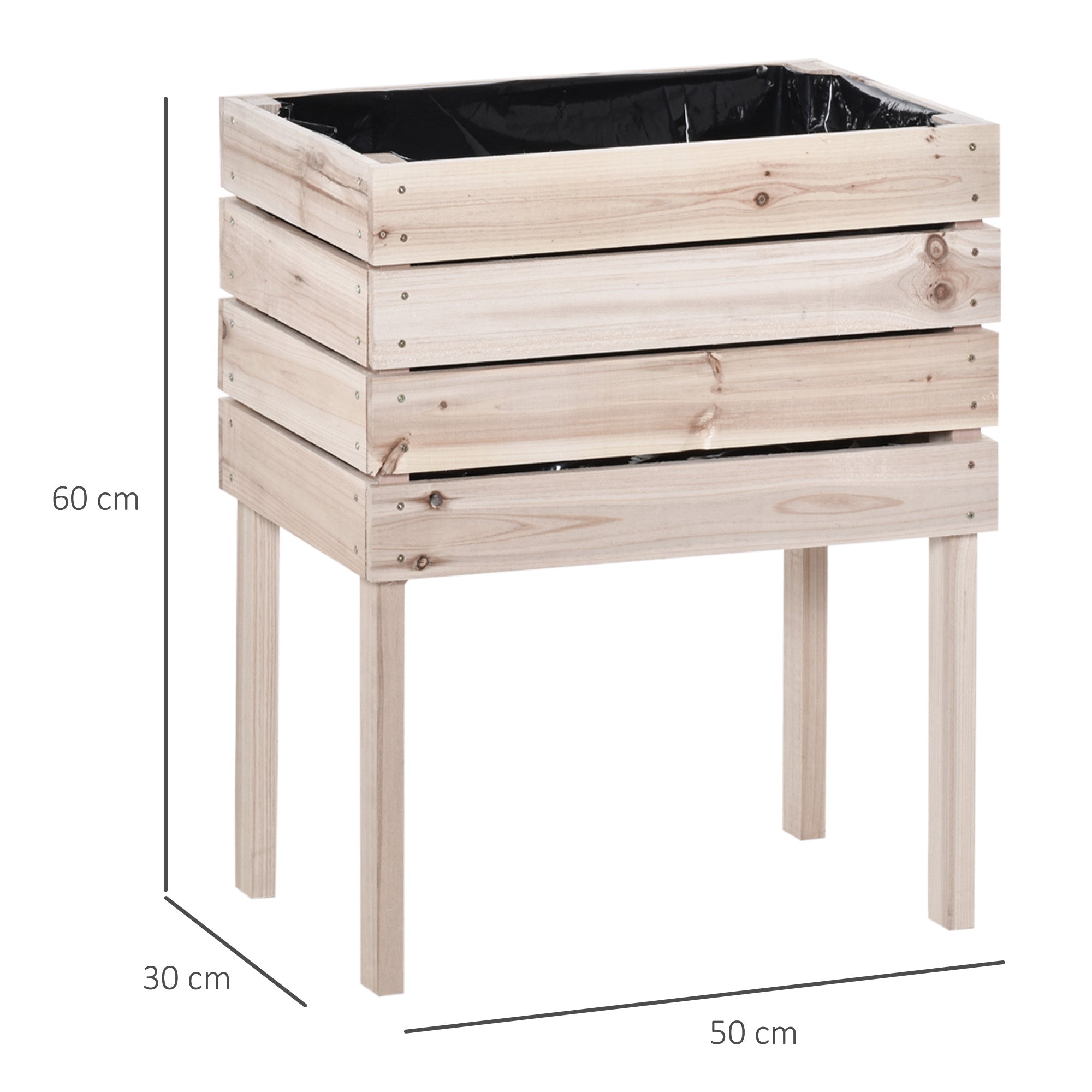 4-Piece Raised Bed Planters Wooden Planting Box 4 Combination Modes in Garden and Balcony 50 x 30 x 60 cm Natural