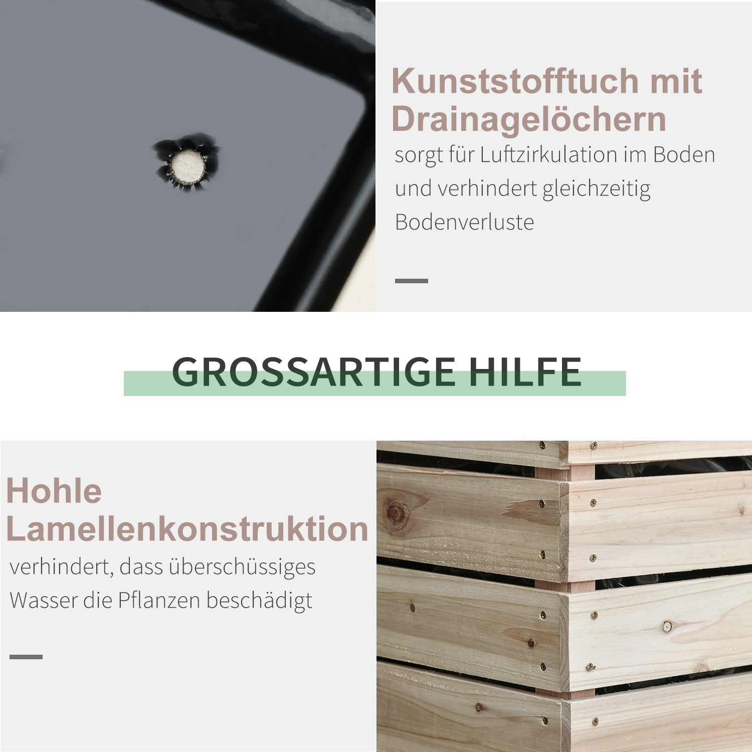 4-Piece Raised Bed Planters Wooden Planting Box 4 Combination Modes in Garden and Balcony 50 x 30 x 60 cm Natural