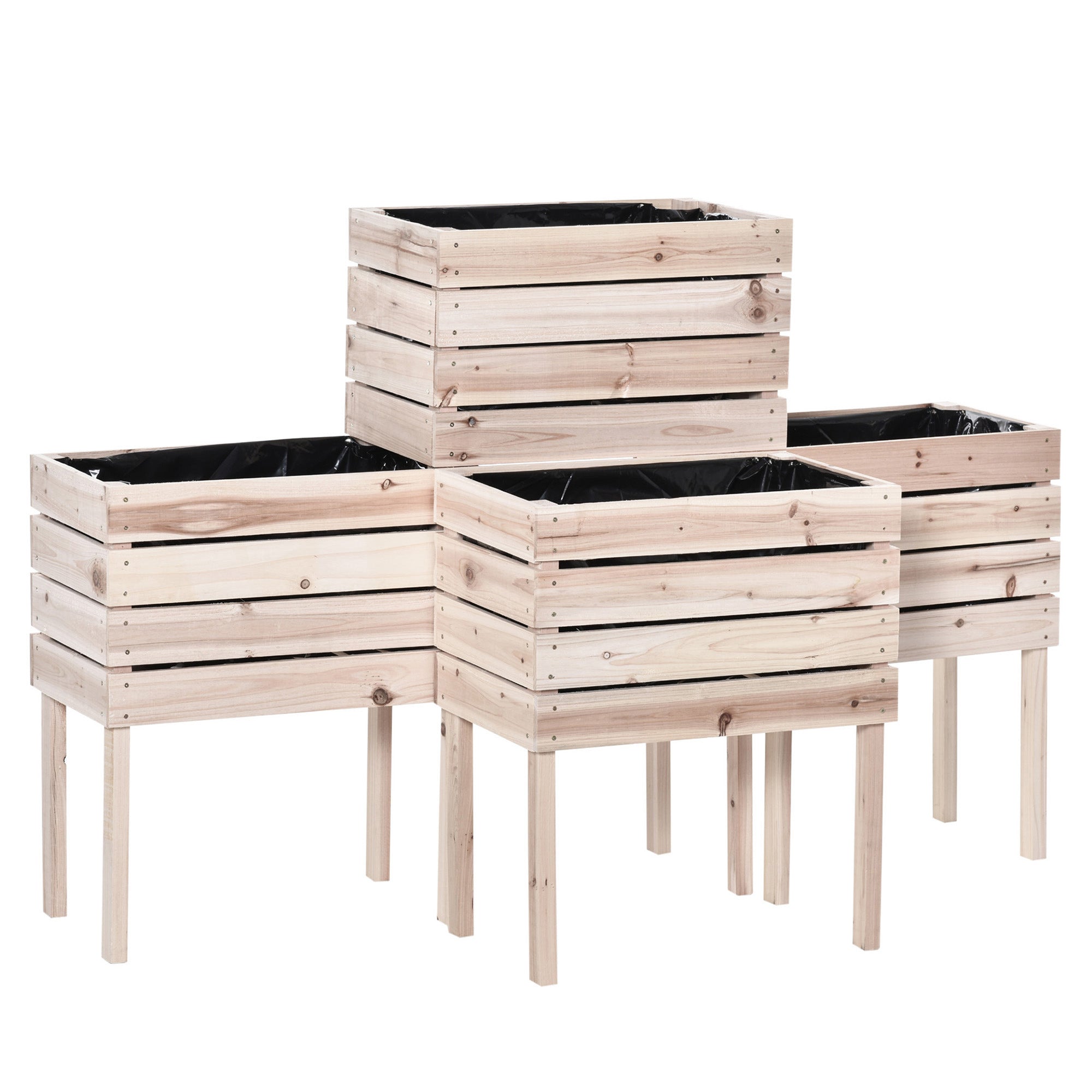 4-Piece Raised Bed Planters Wooden Planting Box 4 Combination Modes in Garden and Balcony 50 x 30 x 60 cm Natural