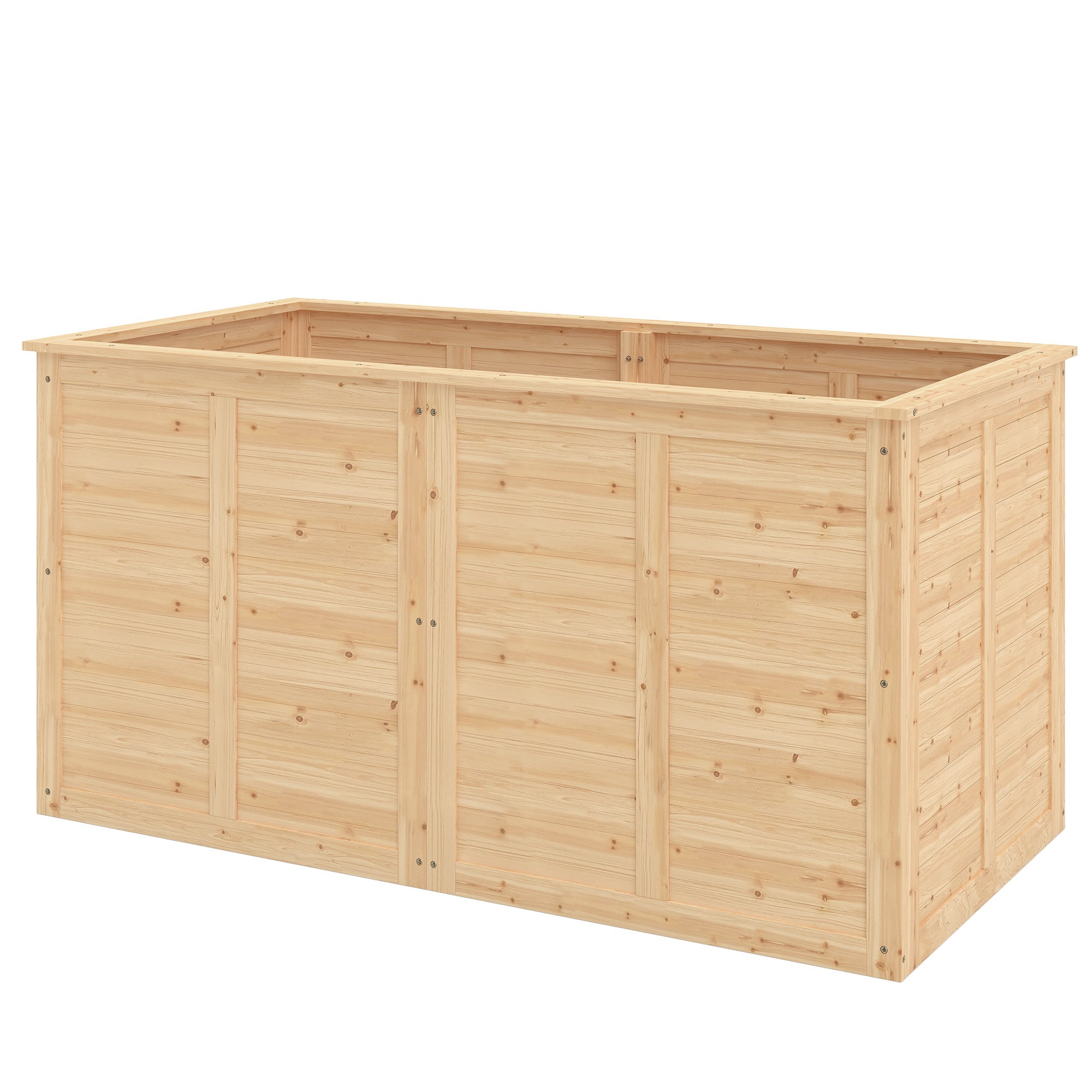 Wooden Raised Garden Bed, 152 x 77 x 77 cm, Elevated Deep Herb Planter with Open Bottom and Reinforcement Bars, Natural Finish