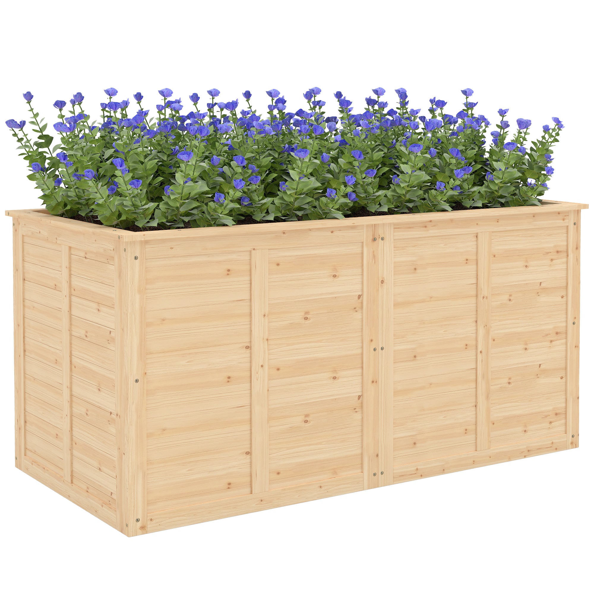 Wooden Raised Garden Bed, 152 x 77 x 77 cm, Elevated Deep Herb Planter with Open Bottom and Reinforcement Bars, Natural Finish