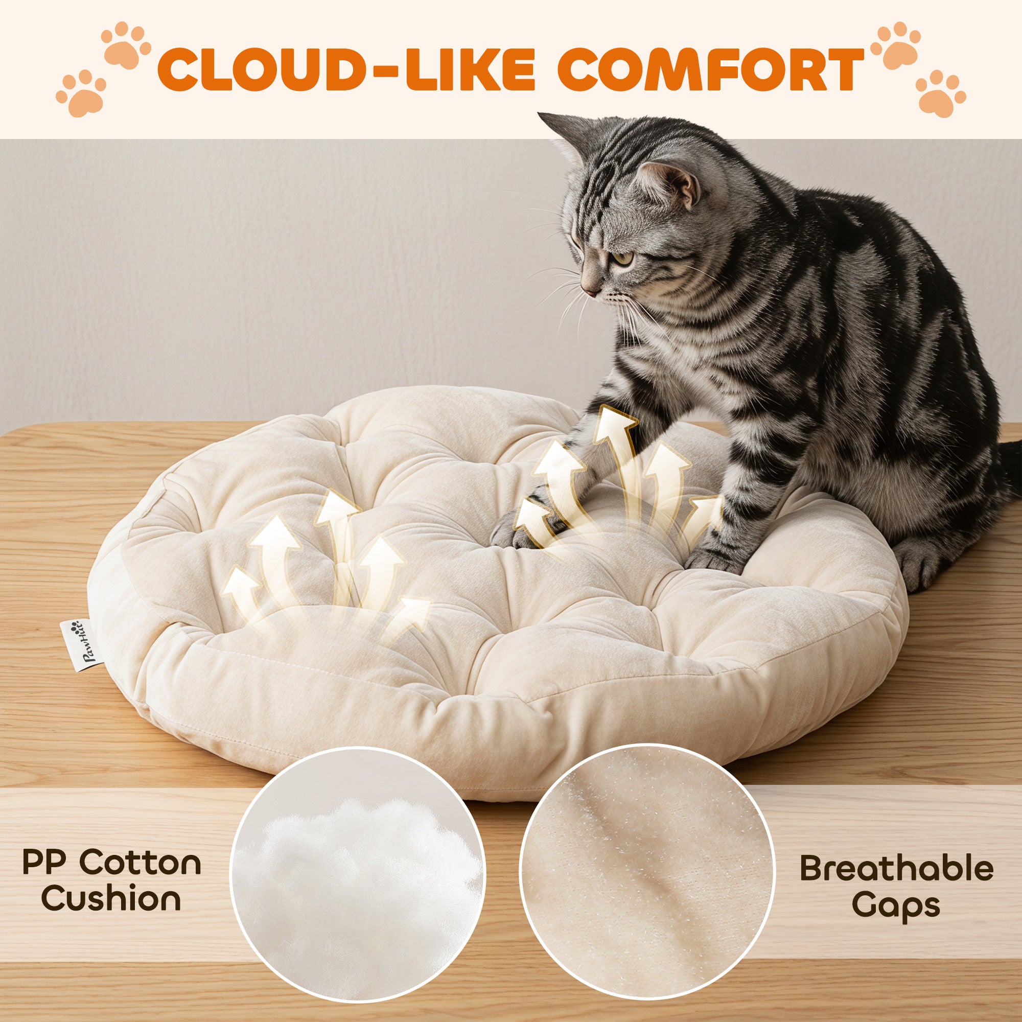Rattan Cat Bed with Removable Cushion — Cat Cave for Cats up to 22 lb, 19.7" x 19.7" x 9.8", Light Brown