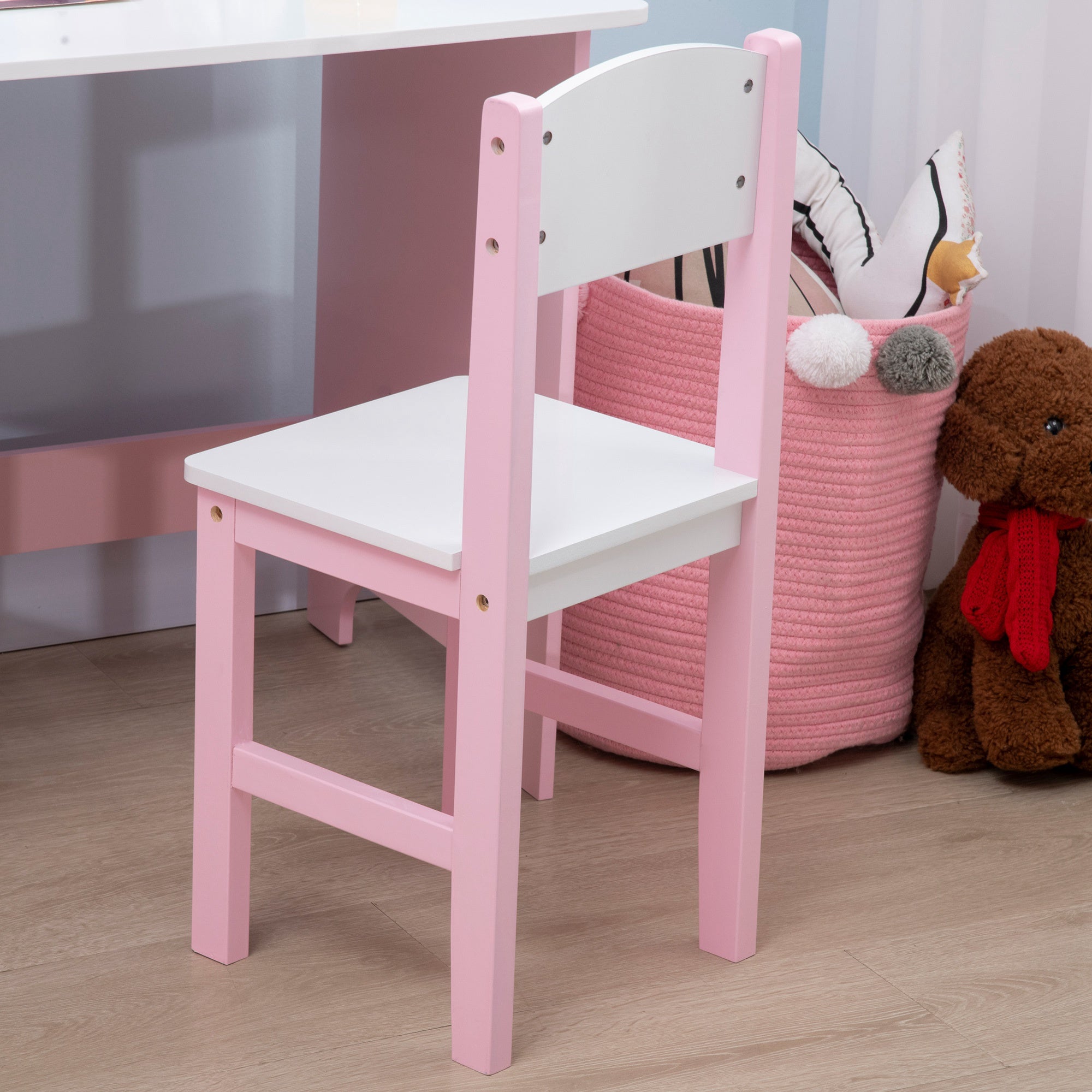 Kids Wooden Table and Chair Set with Whiteboard Study Desk for Children 5+ Years Children's Writing Desk Furniture 90x45x85 cm Pink