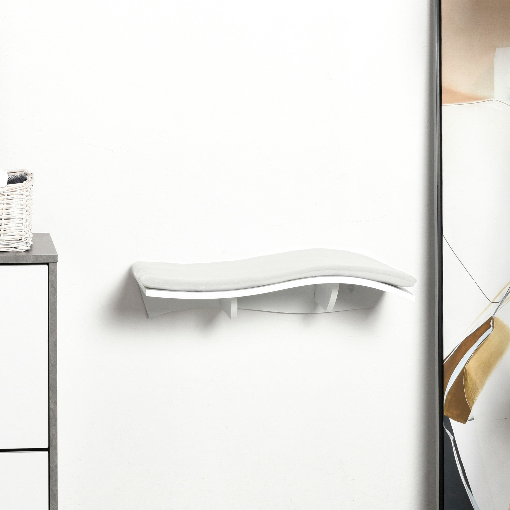 Cat Climbing Wall Cat Hammock Cat Bed Wall Cat Shelf Wall-mounted Cat Furniture Plush MDF White 53 x 28 x 12 cm