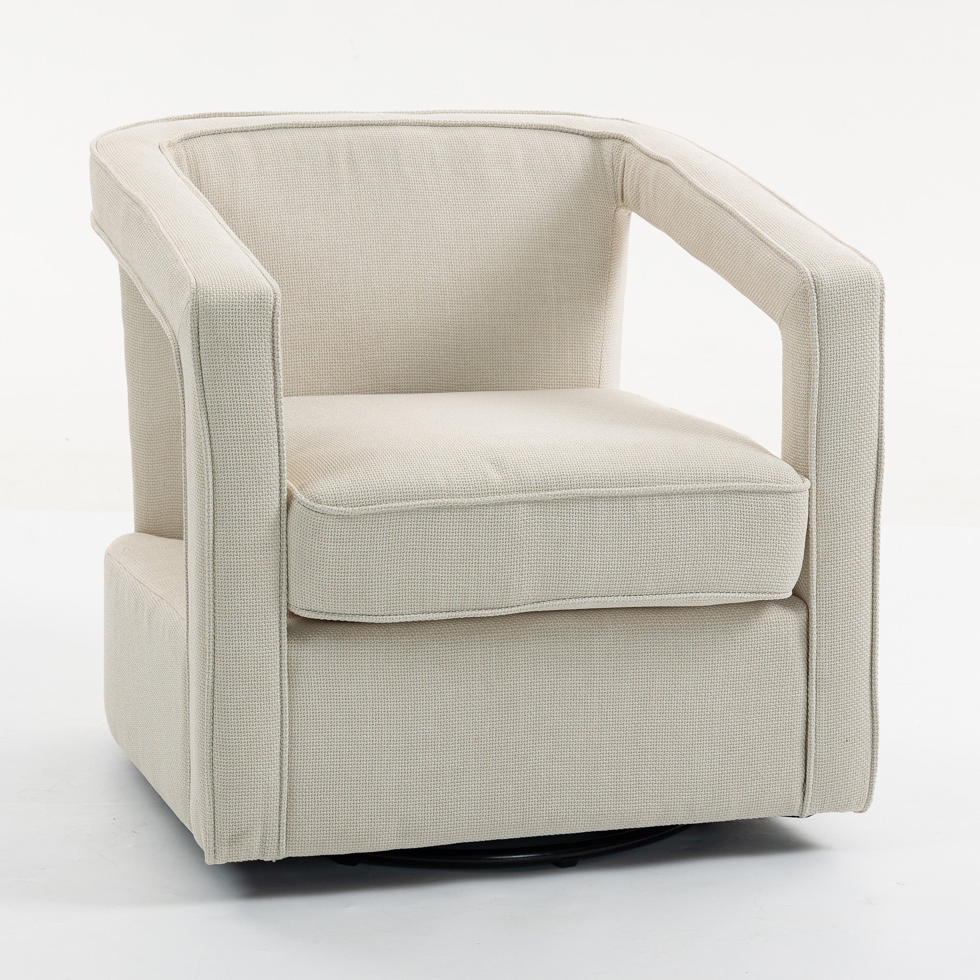 Living Room 360° Swivel Armchair — Linen-Look Upholstered Lounge & Reading Chair with One-Piece Back and Armrests, Beige