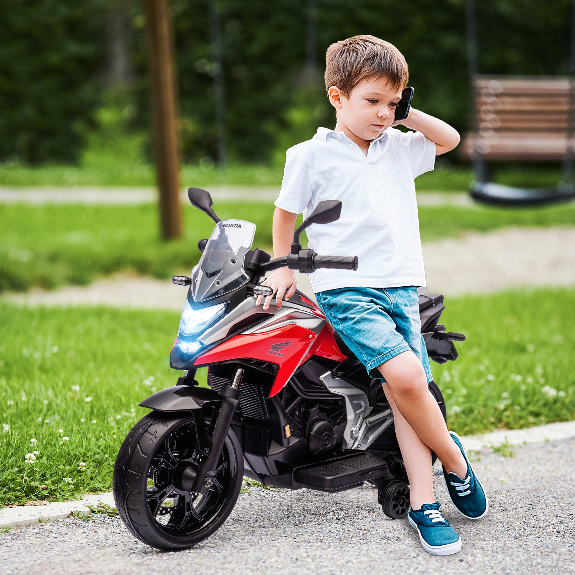 Kids Electric Motorcycle Electric Motorcycle with MP3, USB, Training Wheels, Music, Headlights, Children's Electric Motorcycle with 2 Training Wheels for Kids 3-6 Years Old Red