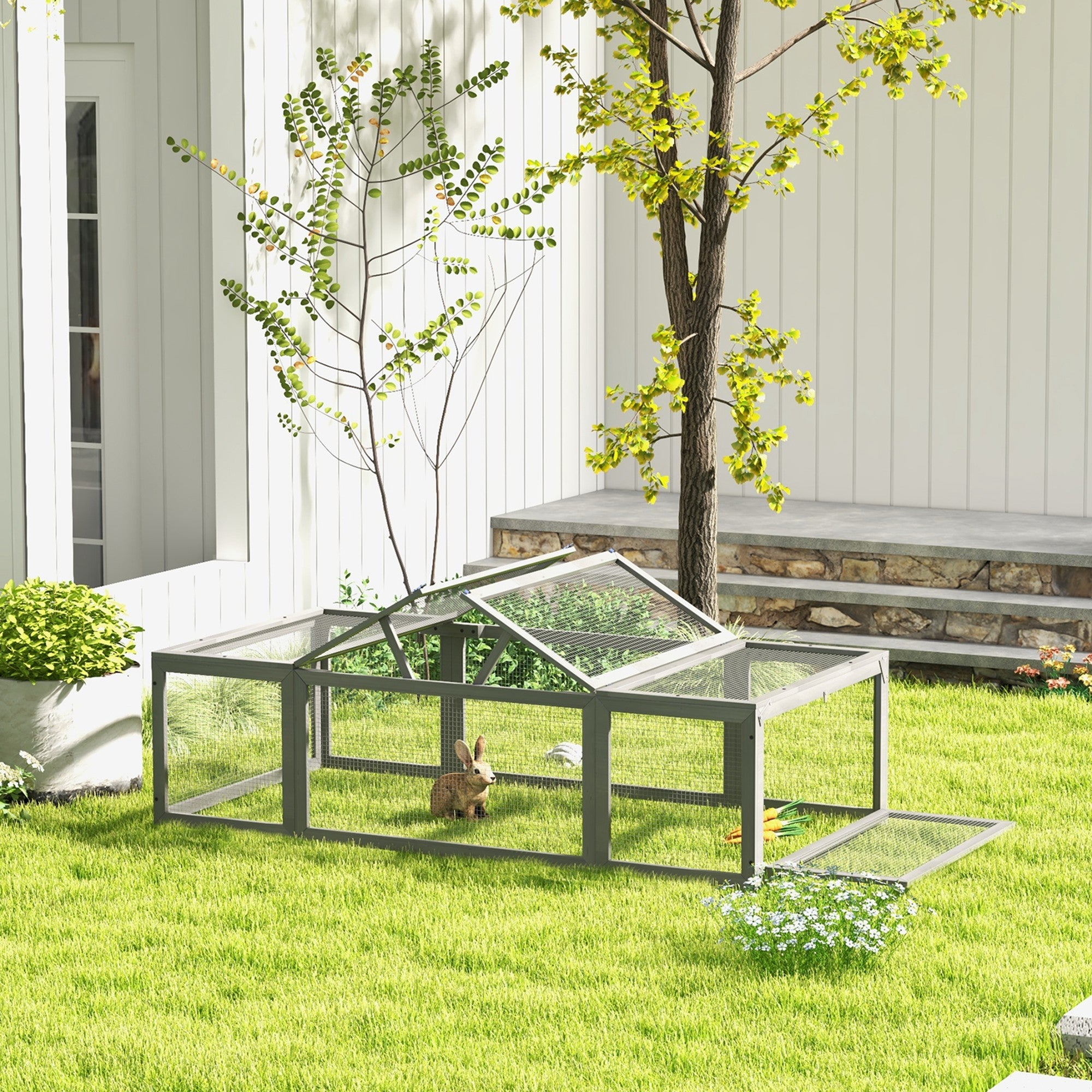 Rabbit Hutch Rabbit Hutch made of Fir Wood Winter-Proof Rabbit Cage with foldable Roof 180x90x48 cm Rabbit Cage Outdoor Small Animal Hutch for Rabbits Guinea Pigs Gray