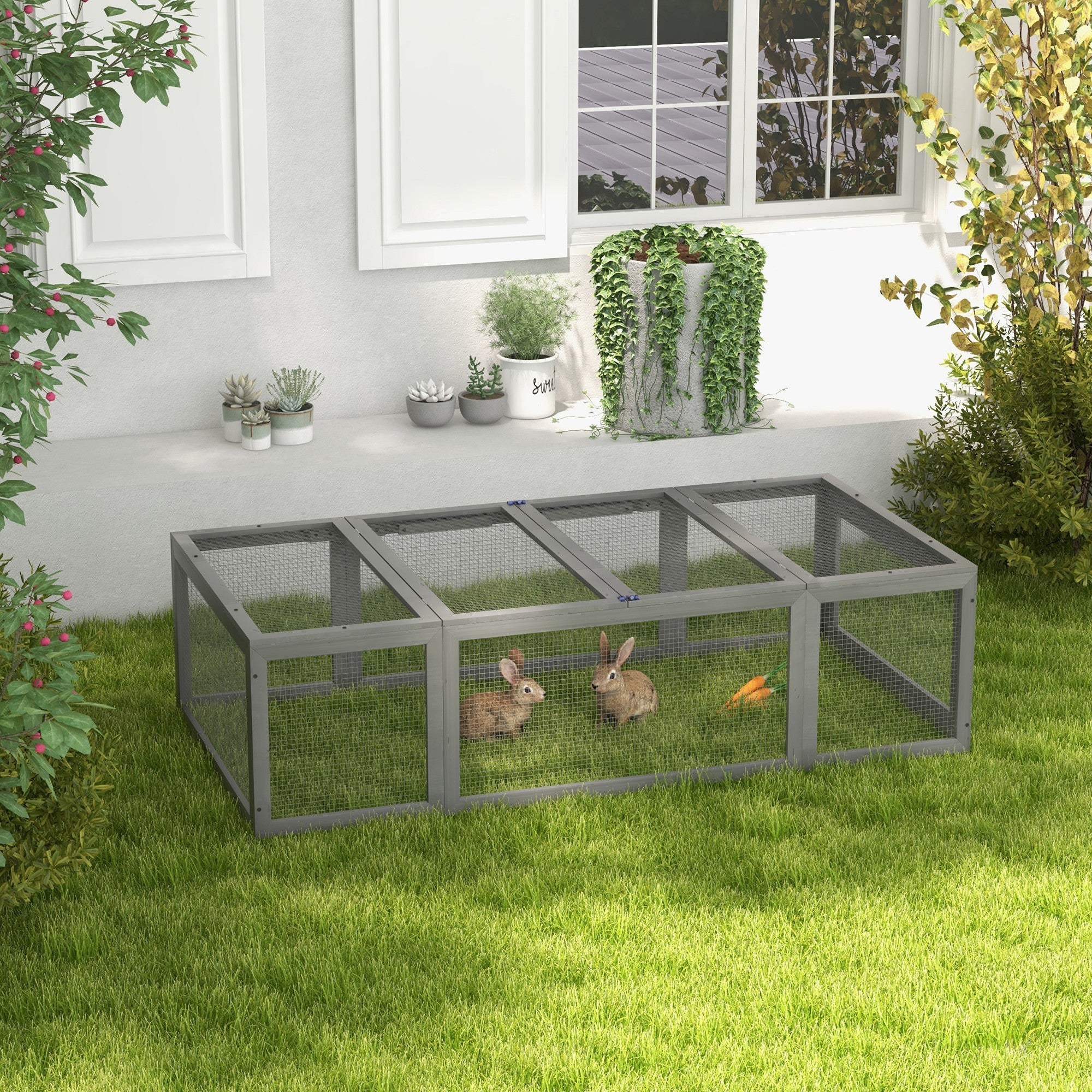 Rabbit Hutch Rabbit Hutch made of Fir Wood Winter-Proof Rabbit Cage with foldable Roof 180x90x48 cm Rabbit Cage Outdoor Small Animal Hutch for Rabbits Guinea Pigs Gray