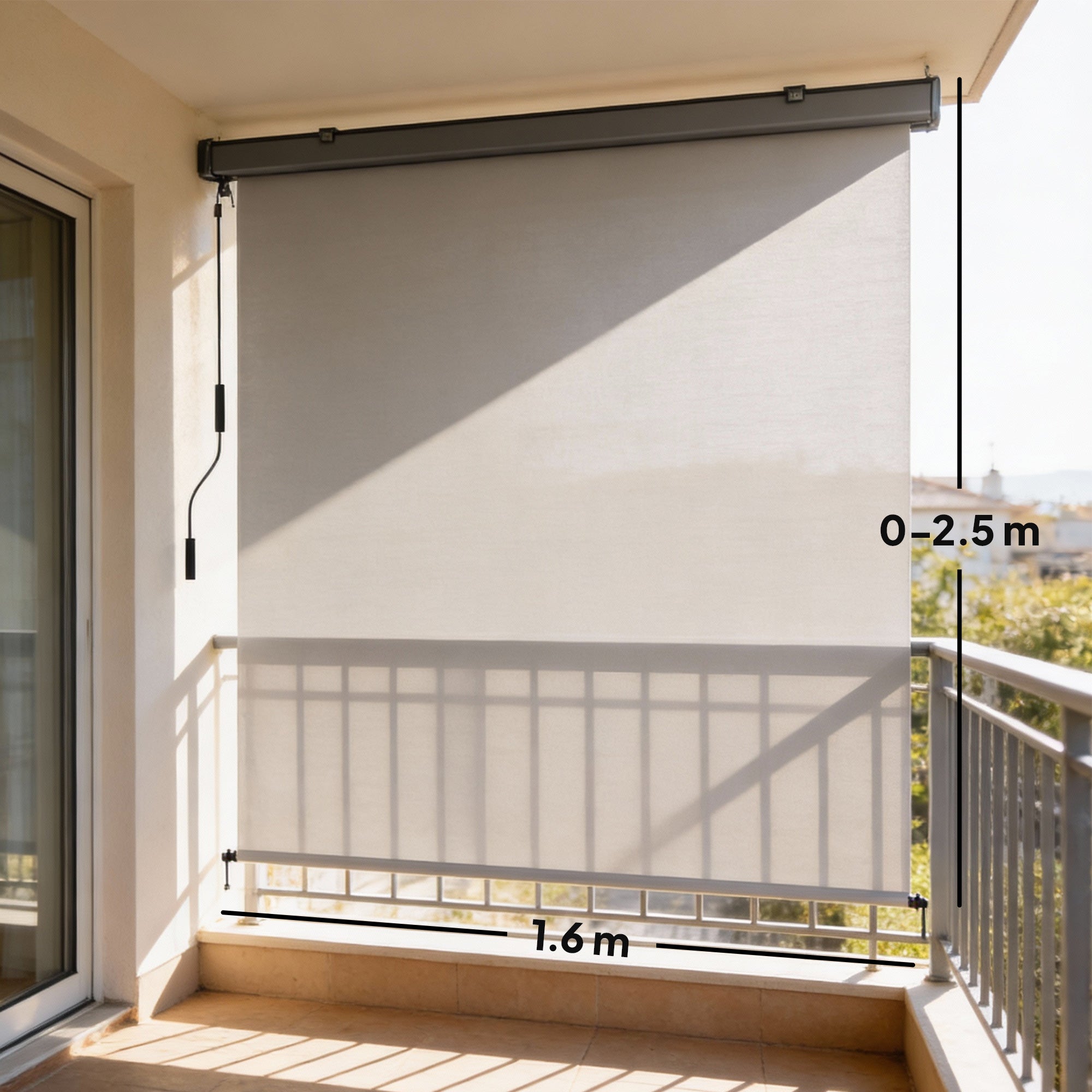 Cordless Outdoor Roller Blind, UPF50+ Waterproof Shade for Porch, Balcony or Gazebo, 98.4 x 63 in (250 x 160 cm), Cream