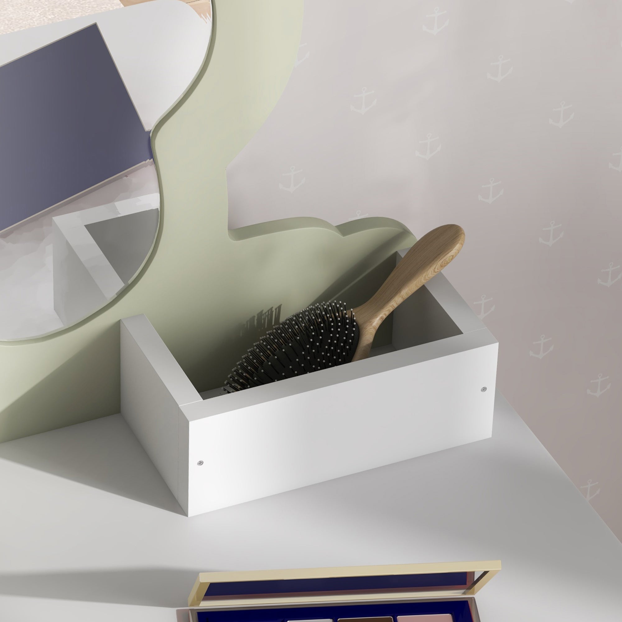 ZONEKIZ Girls' Dressing Table with Mirror and Stool Makeup Dressing Table for Kids 3-6 Years Old with 2 Boxes and 1 Drawer 55x34x87.5 cm White and Pastel Green