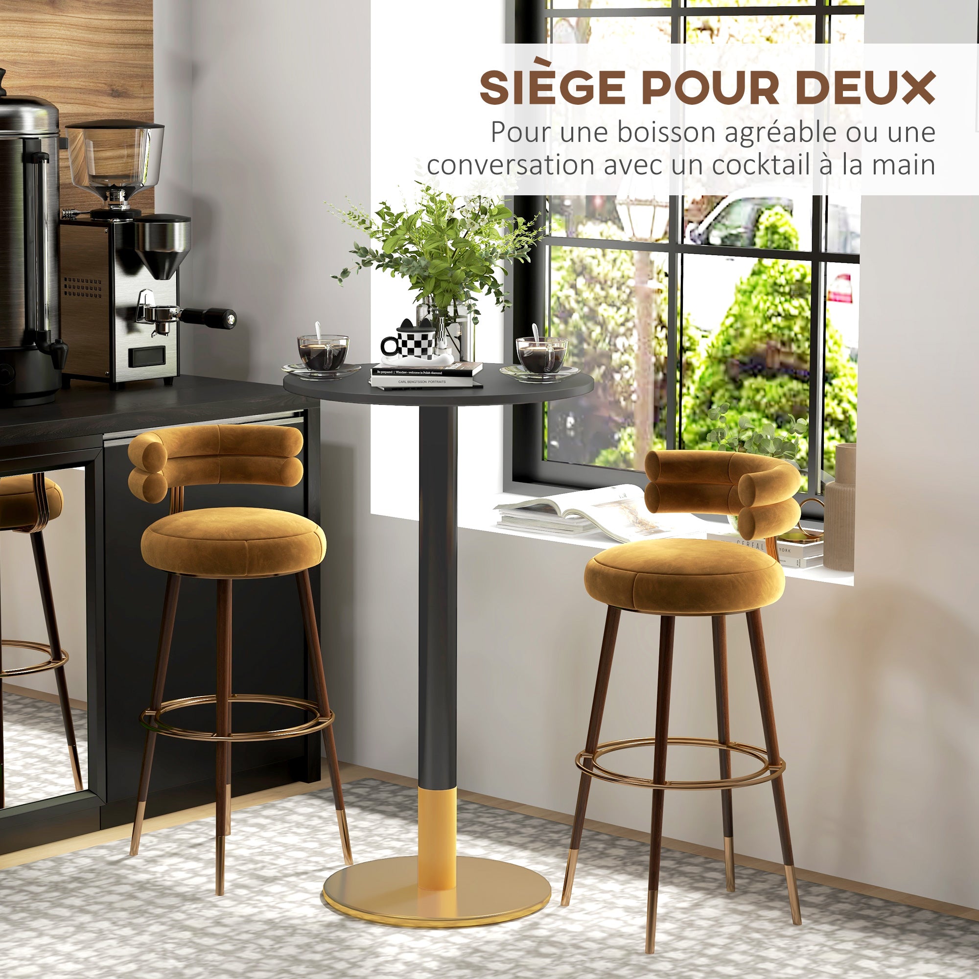 Round Bar Table Bistro Table High Dining Table Contemporary Style Steel Frame dim. 60L x 60W x 102H cm Black
