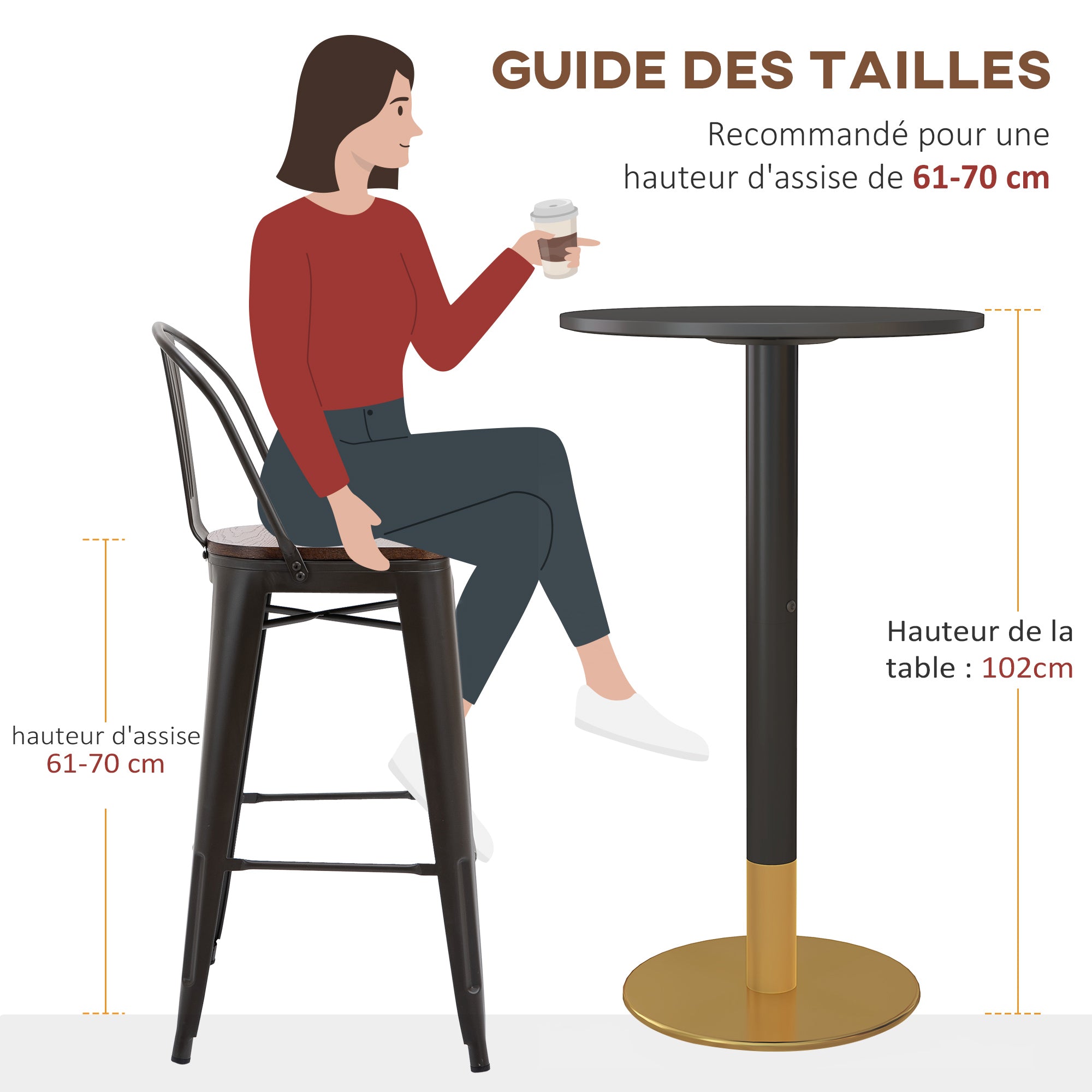Round Bar Table Bistro Table High Dining Table Contemporary Style Steel Frame dim. 60L x 60W x 102H cm Black