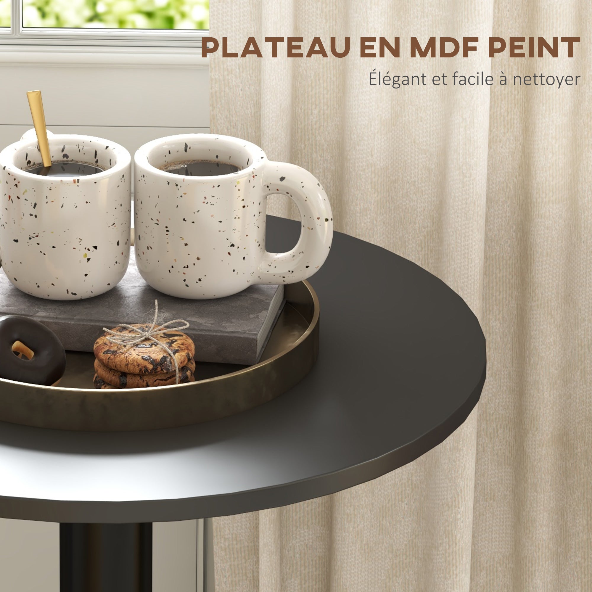 Round Bar Table Bistro Table High Dining Table Contemporary Style Steel Frame dim. 60L x 60W x 102H cm Black