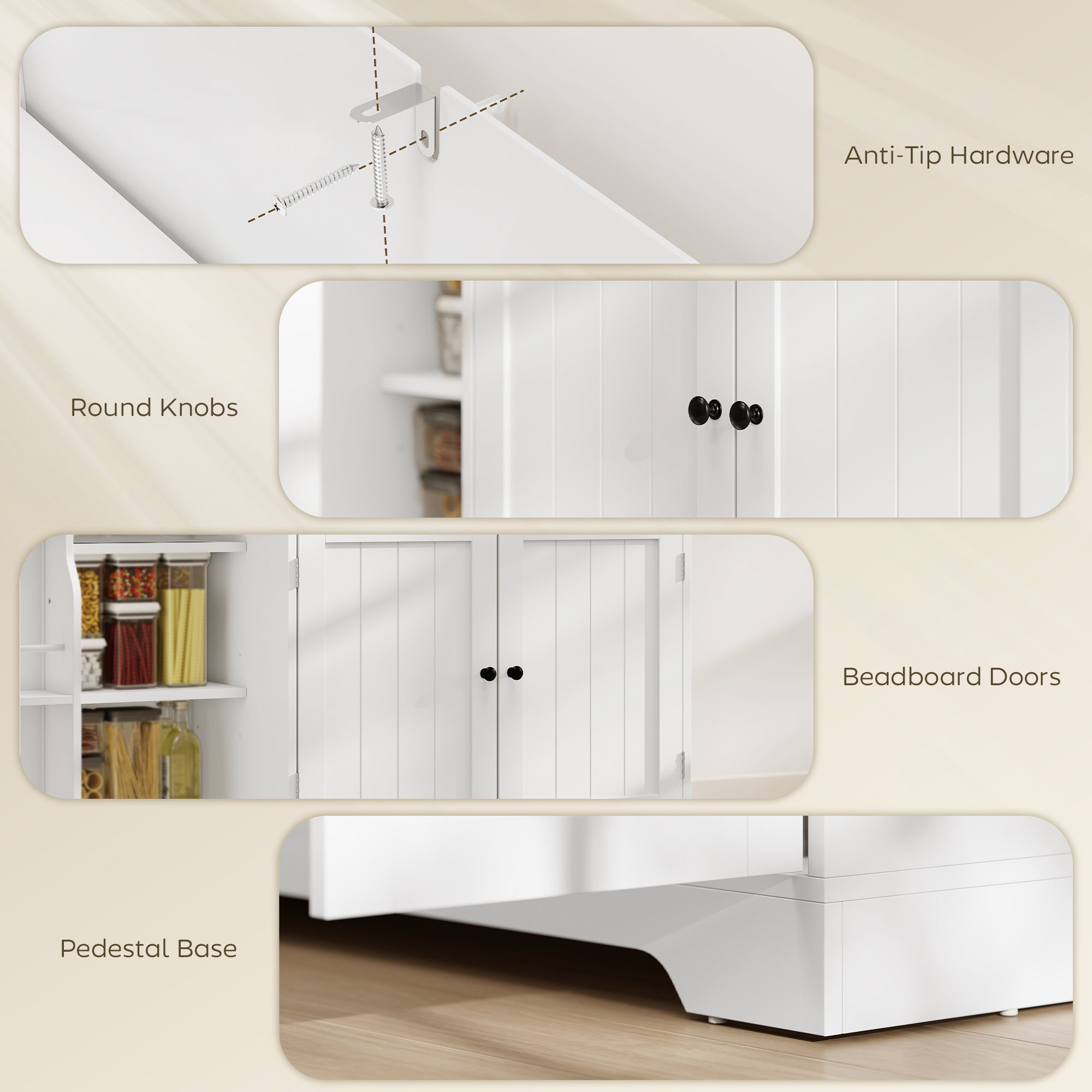 Kitchen Buffet Sideboard with Drawer, 3 Soft-Close Doors, Hidden Racks & Adjustable Shelves — Fits TVs up to 55", White