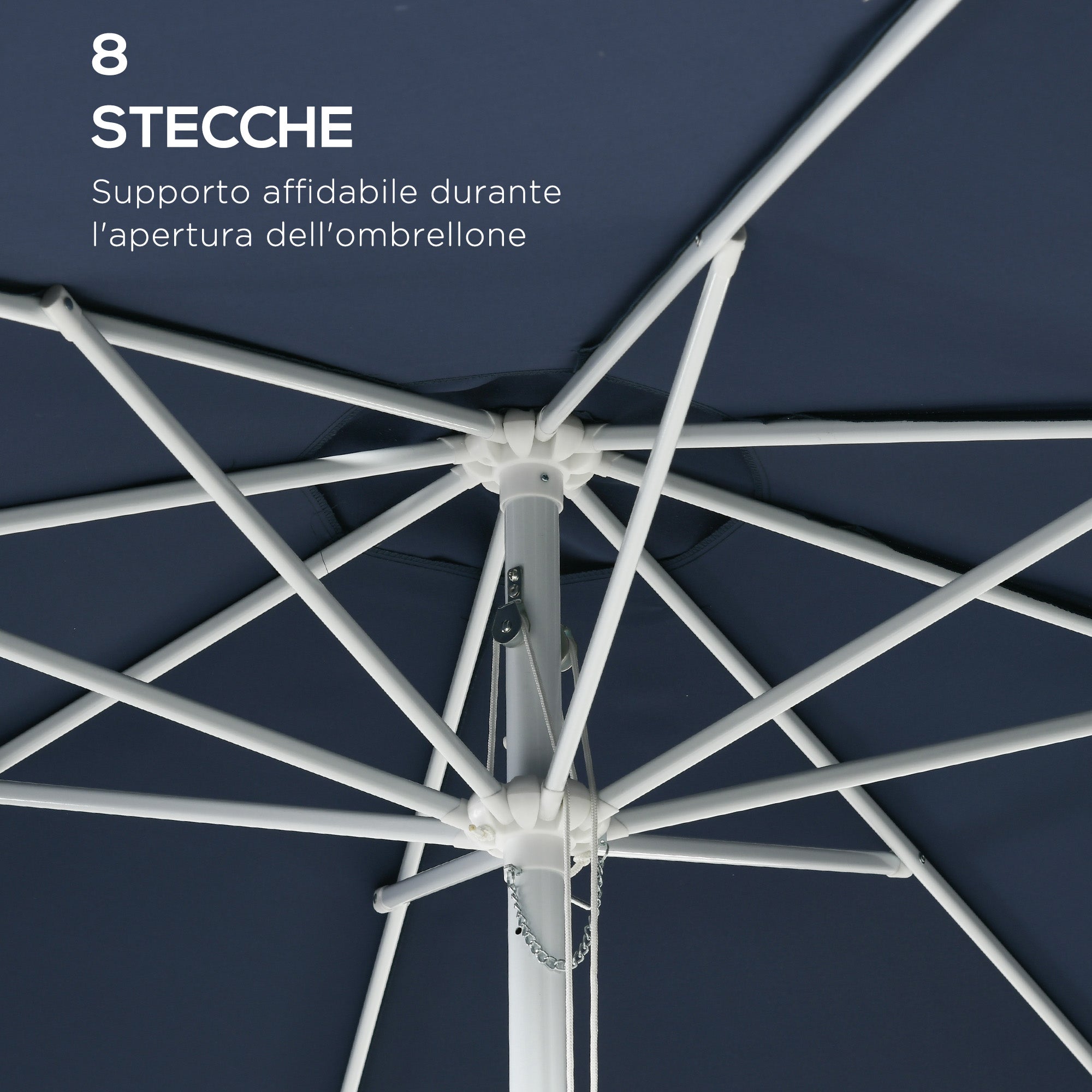 Adjustable Height Garden Umbrella with Air Vent, Outdoor Umbrella in Metal and Polyester, Ø292x242 cm, Dark Blue