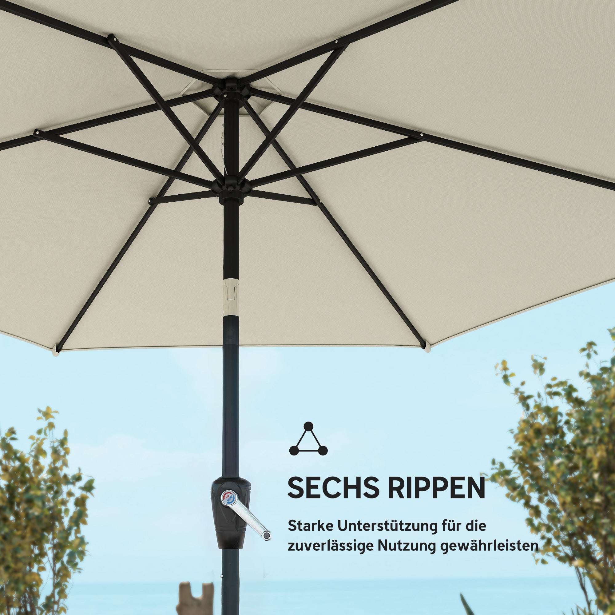270 cm (106 in) Tiltable Patio Umbrella with Crank, UPF 50+ Garden Parasol — Wind-Resistant, Stable Market Umbrella for Garden, Balcony, Terrace — Cream White