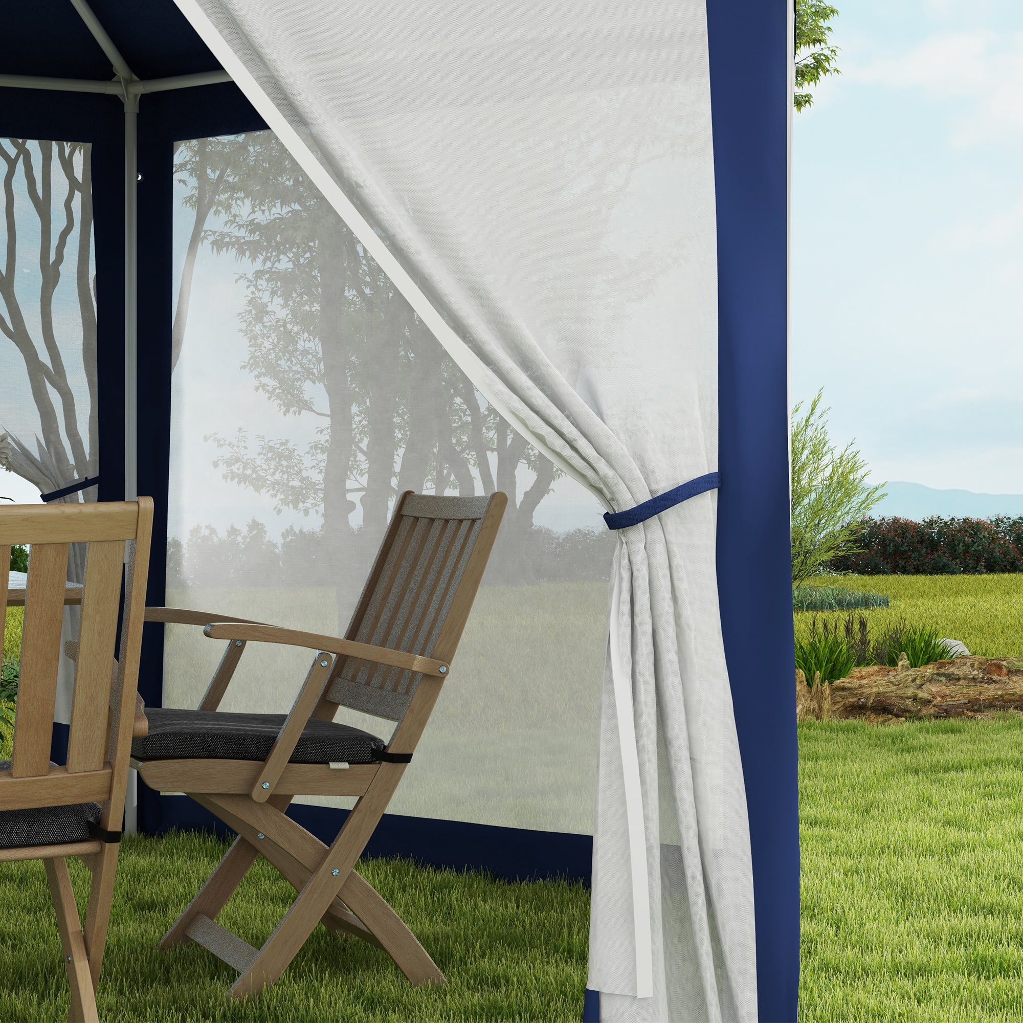 Pavilion 4x3m Hexagonal Water-Repellent Stable Winter-Resistant Pavilion with Mosquito Net Party Tent Garden Gazebo with 6 Side Panels Garden Pavilion for Camping Garden, Blue