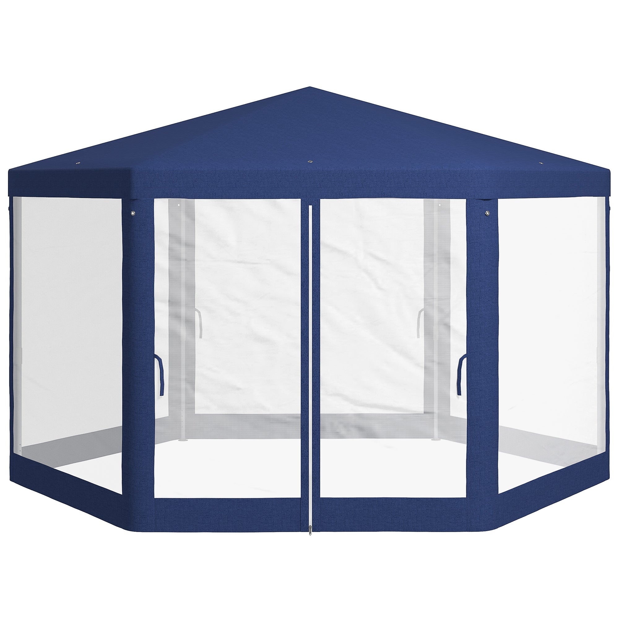 Pavilion 4x3m Hexagonal Water-Repellent Stable Winter-Resistant Pavilion with Mosquito Net Party Tent Garden Gazebo with 6 Side Panels Garden Pavilion for Camping Garden, Blue