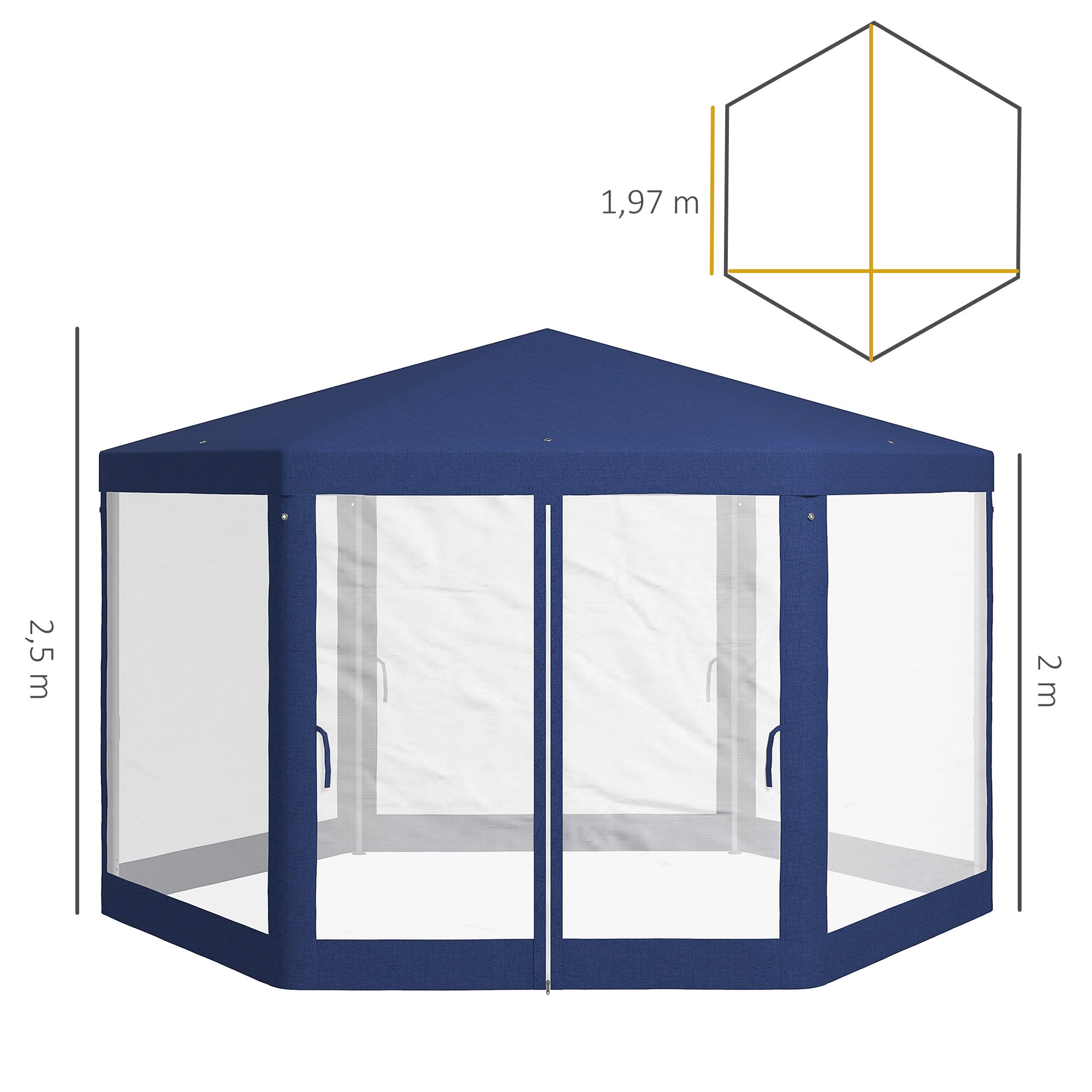 Pavilion 4x3m Hexagonal Water-Repellent Stable Winter-Resistant Pavilion with Mosquito Net Party Tent Garden Gazebo with 6 Side Panels Garden Pavilion for Camping Garden, Blue