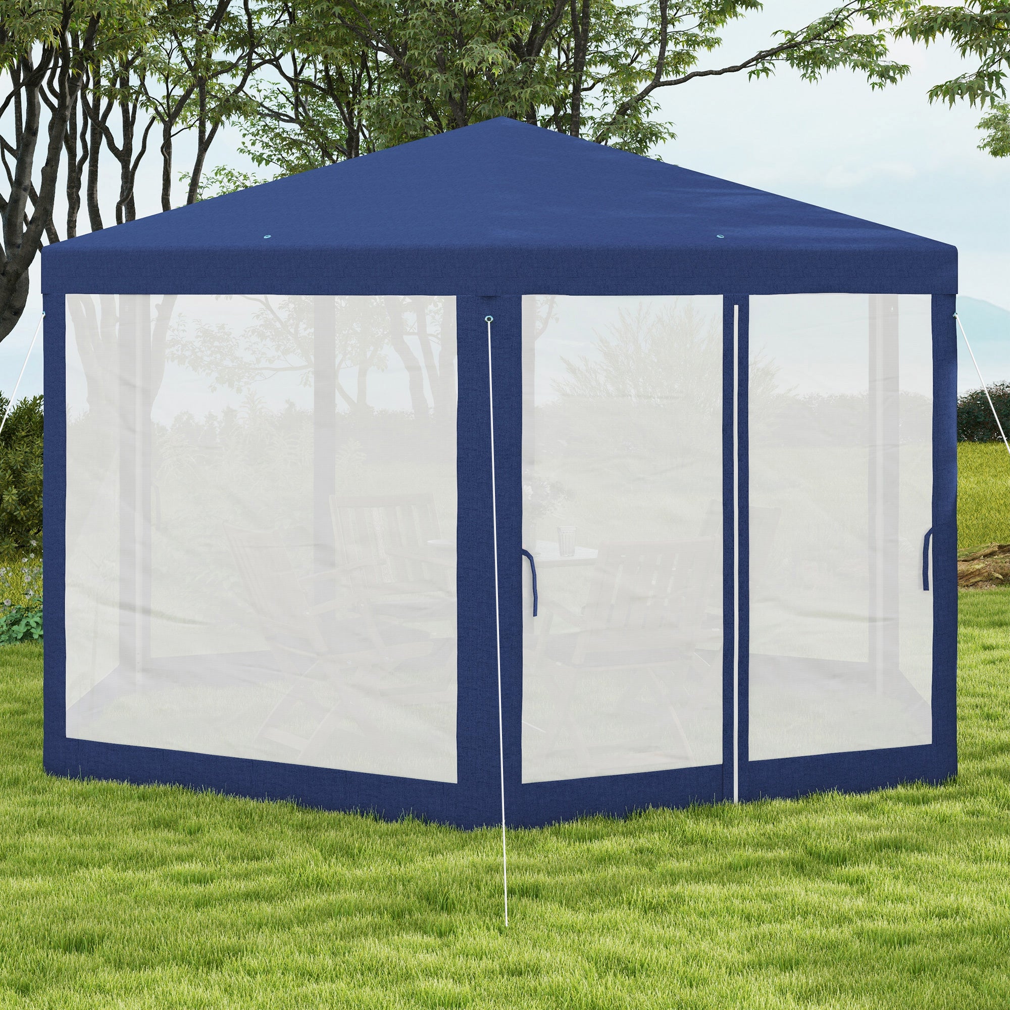 Pavilion 4x3m Hexagonal Water-Repellent Stable Winter-Resistant Pavilion with Mosquito Net Party Tent Garden Gazebo with 6 Side Panels Garden Pavilion for Camping Garden, Blue