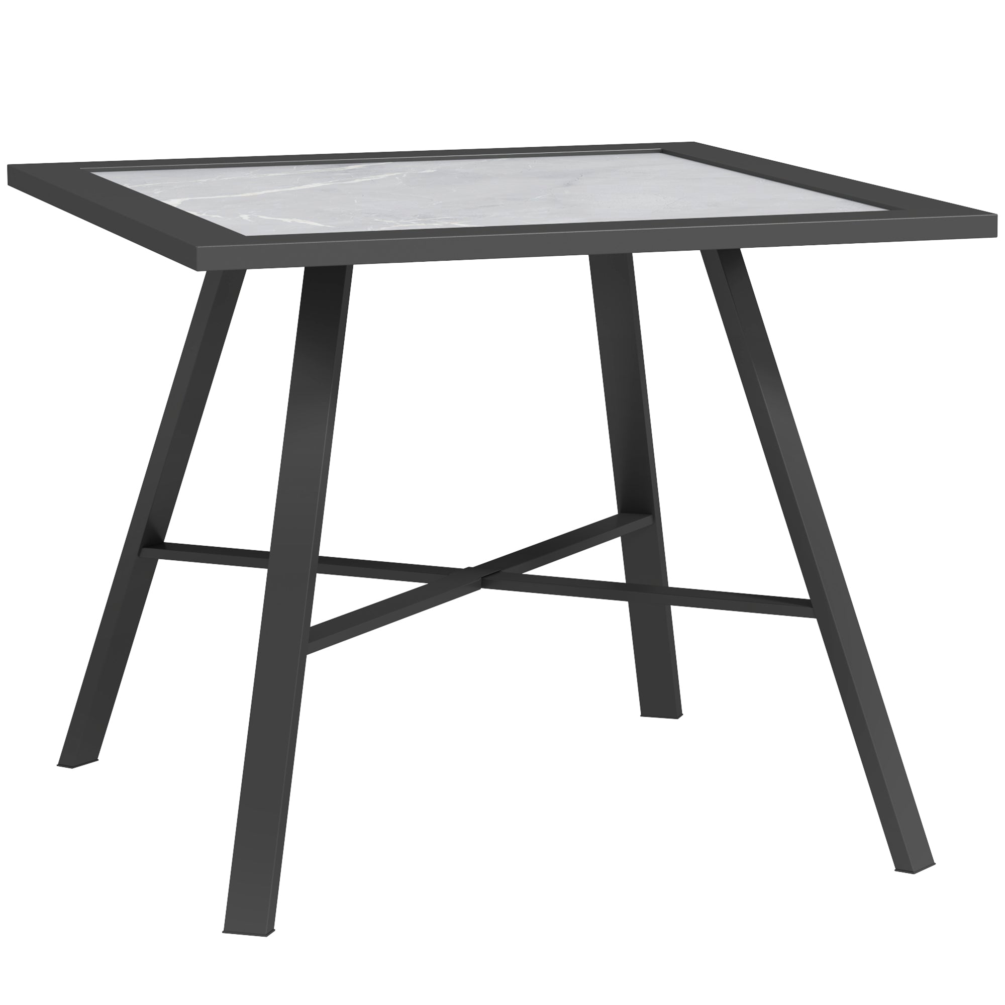 Square Outdoor Side Table with Stone-Look Tabletop for Garden Patio 55x55x46 cm Black and Gray