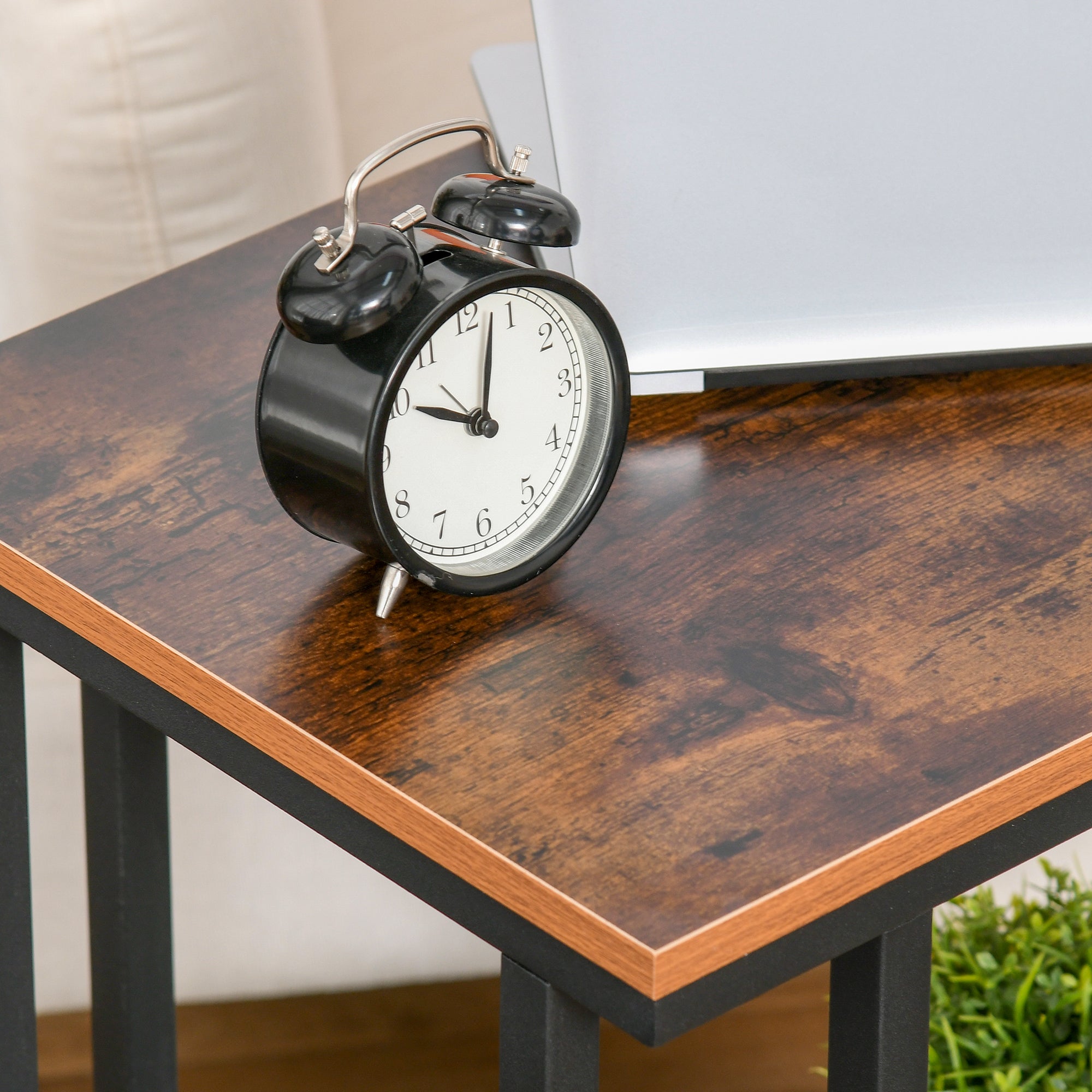 Side Table C-Shape Rolling Cart Serving Trolley Laptop Table Coffee Table Nightstand Bedside Table with Metal Frame Industrial Design Nightstand Black + Walnut Grain 51 x 36 x 65 cm