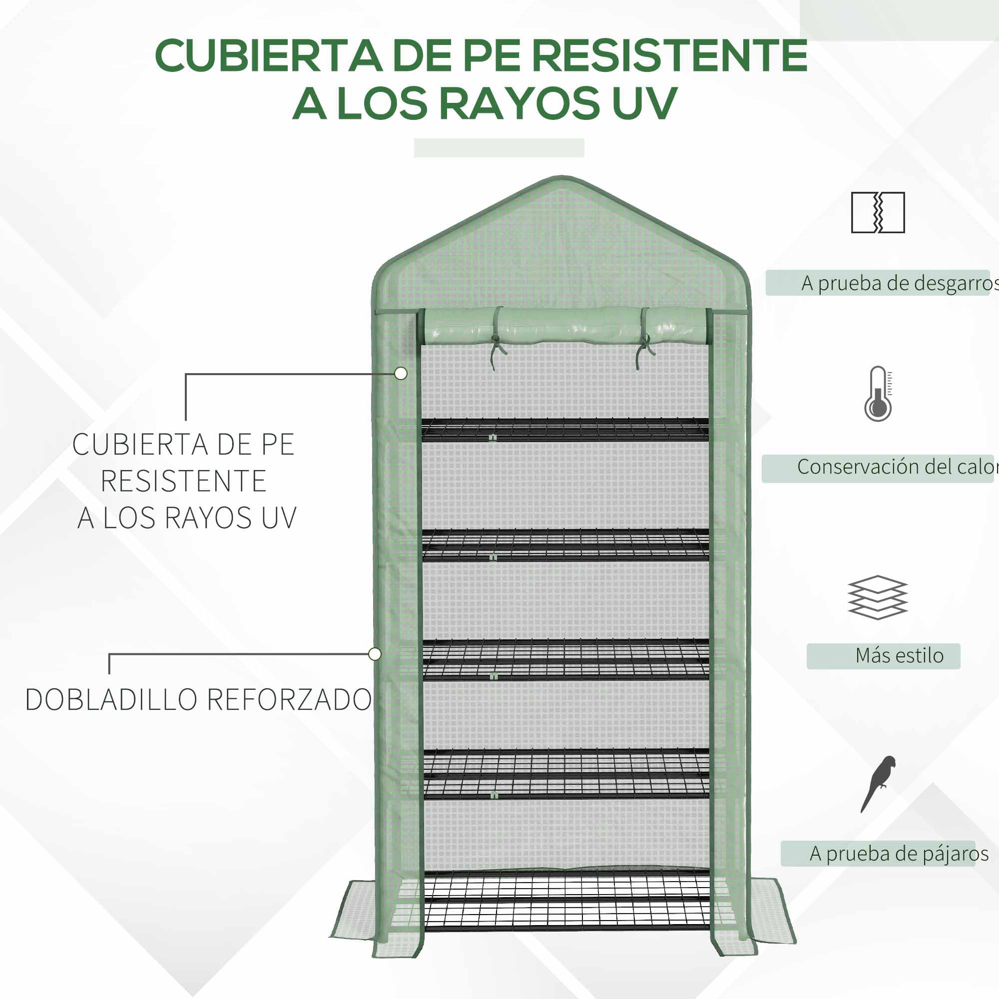 5-Tier Garden Greenhouse Sturdy Greenhouse with 1 Roll-Up Zipper Door Anti-UV Widened Design and Shelves for Plant and Flower Cultivation 90x49x193 cm Green