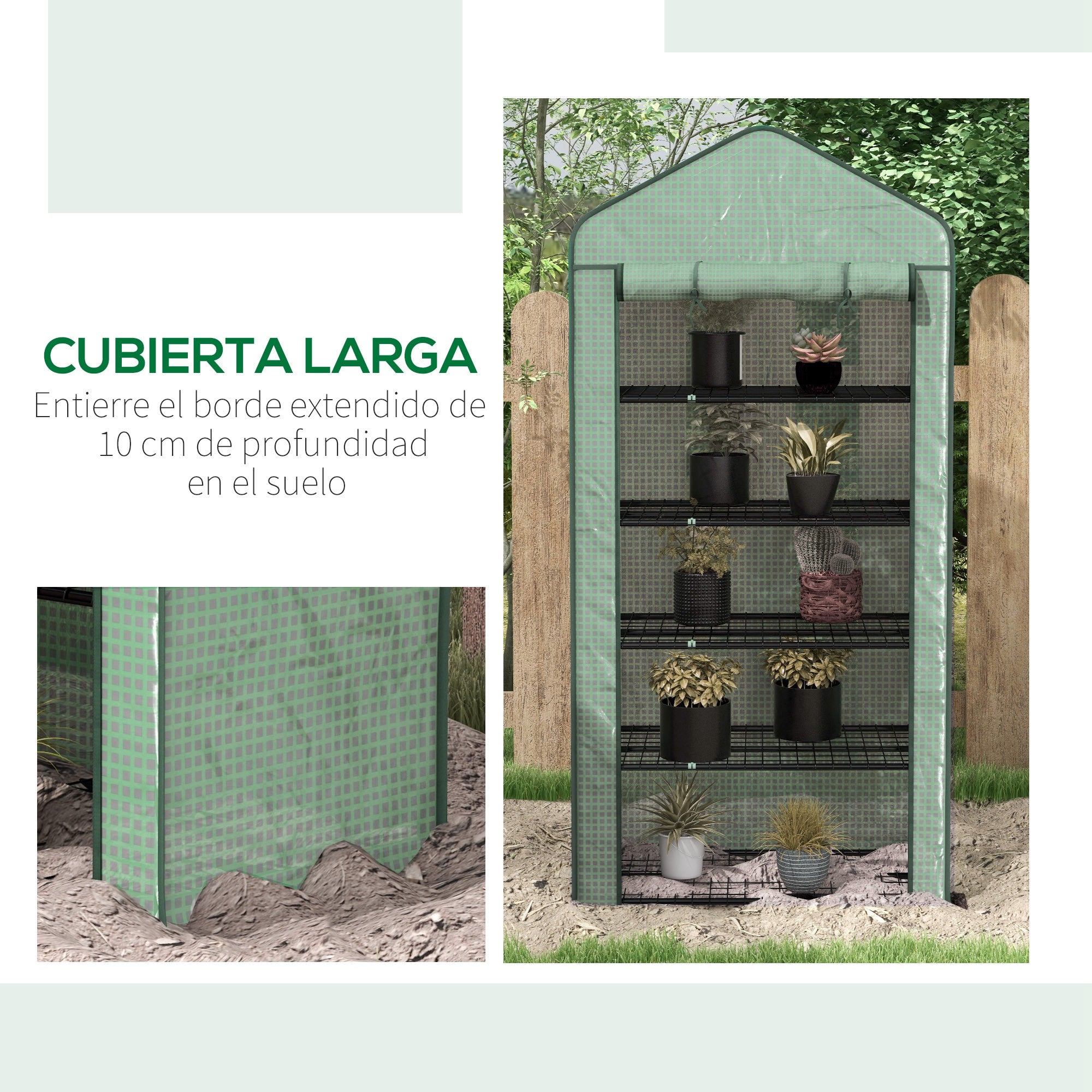 5-Tier Garden Greenhouse Sturdy Greenhouse with 1 Roll-Up Zipper Door Anti-UV Widened Design and Shelves for Plant and Flower Cultivation 90x49x193 cm Green