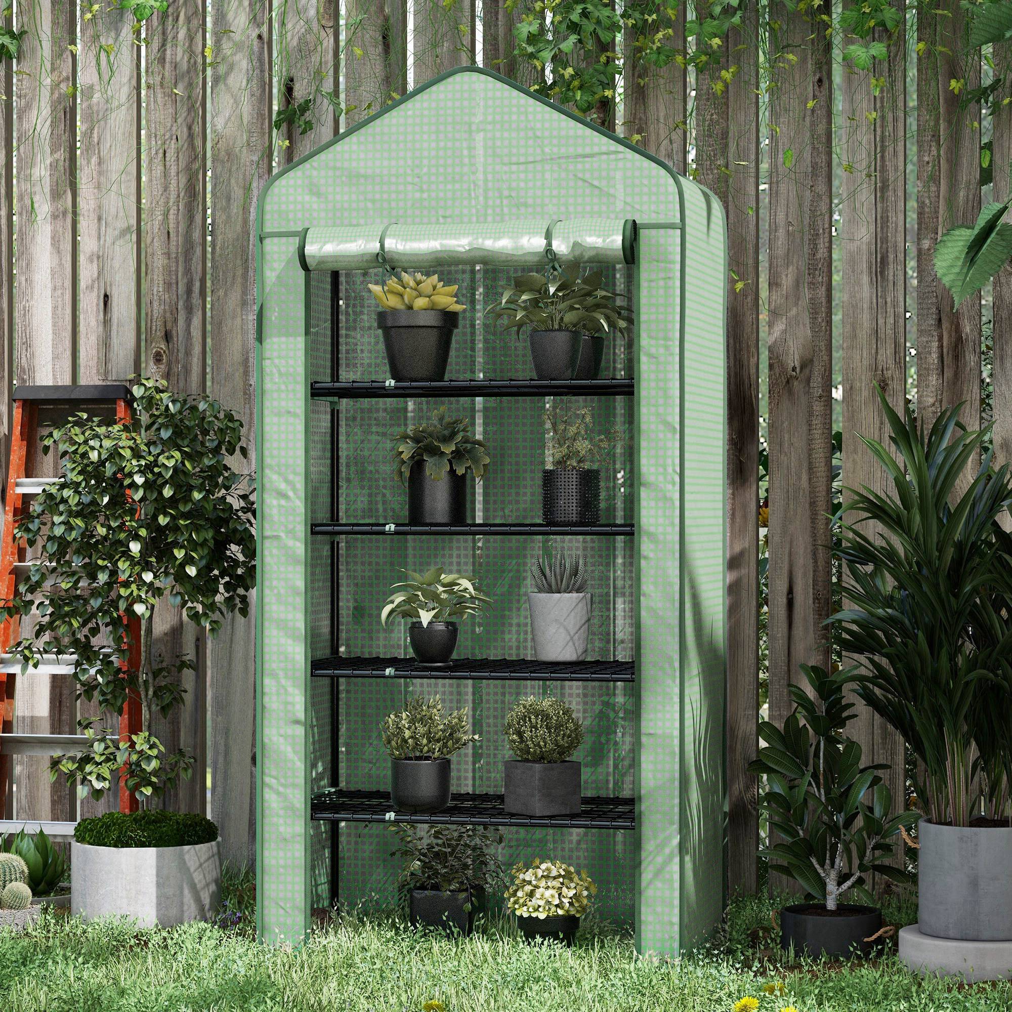5-Tier Garden Greenhouse Sturdy Greenhouse with 1 Roll-Up Zipper Door Anti-UV Widened Design and Shelves for Plant and Flower Cultivation 90x49x193 cm Green