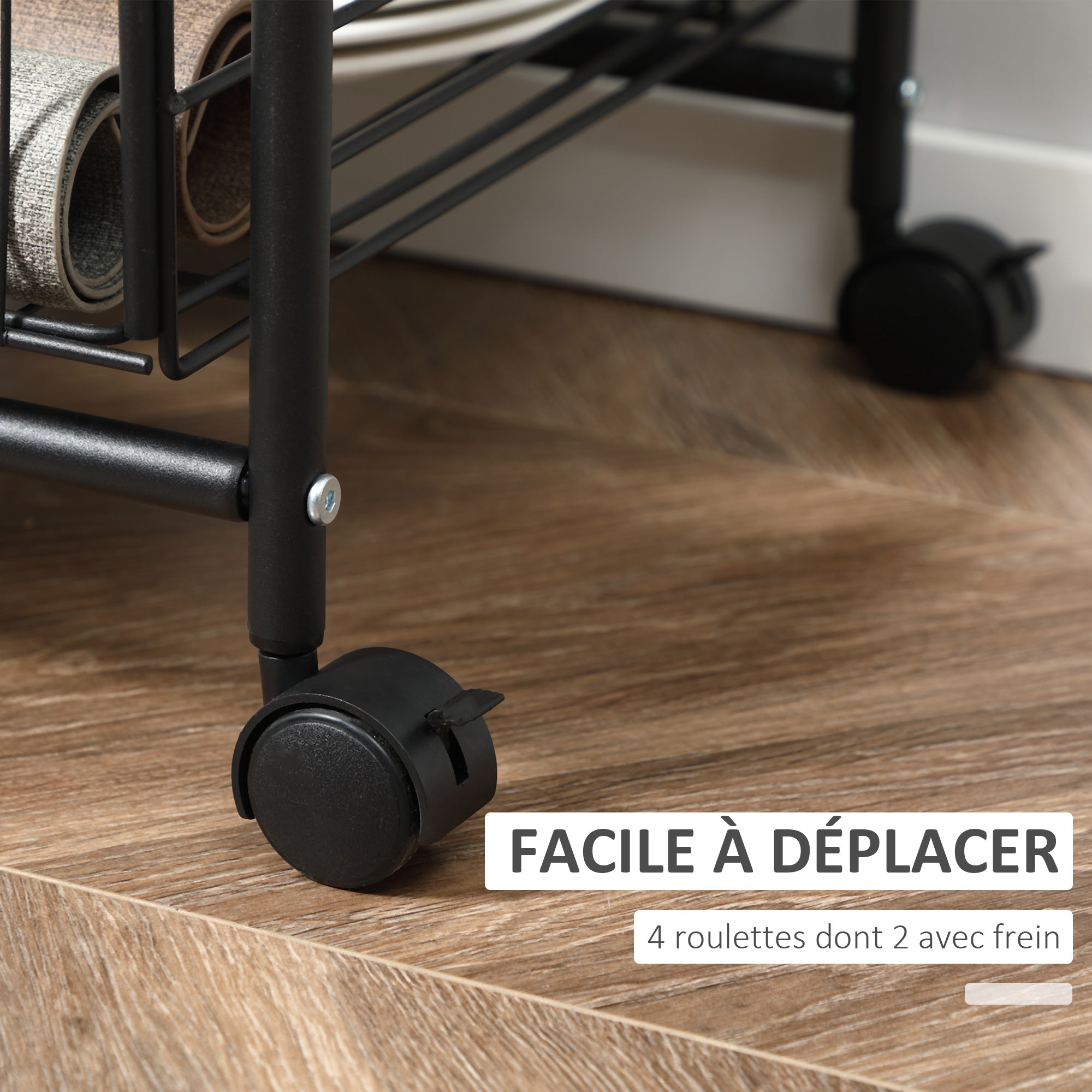 3-Tier Kitchen Trolley, Service Cart, Rolling Storage Cart with 2 Pull-Out Baskets, Shelf, and Side Hooks, 60 x 38 x 85.5 cm, walnut