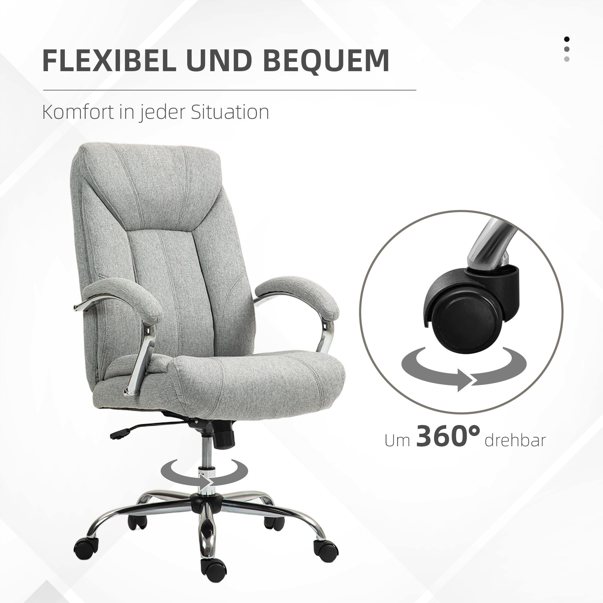 Office Chair with Rocking Function Ergonomic Chair with Padded Armrest Headrest Height Adjustable Desk Chair Swivel Chair with Backrest Nylon Light Grey 65 x 78 x 110-118 cm
