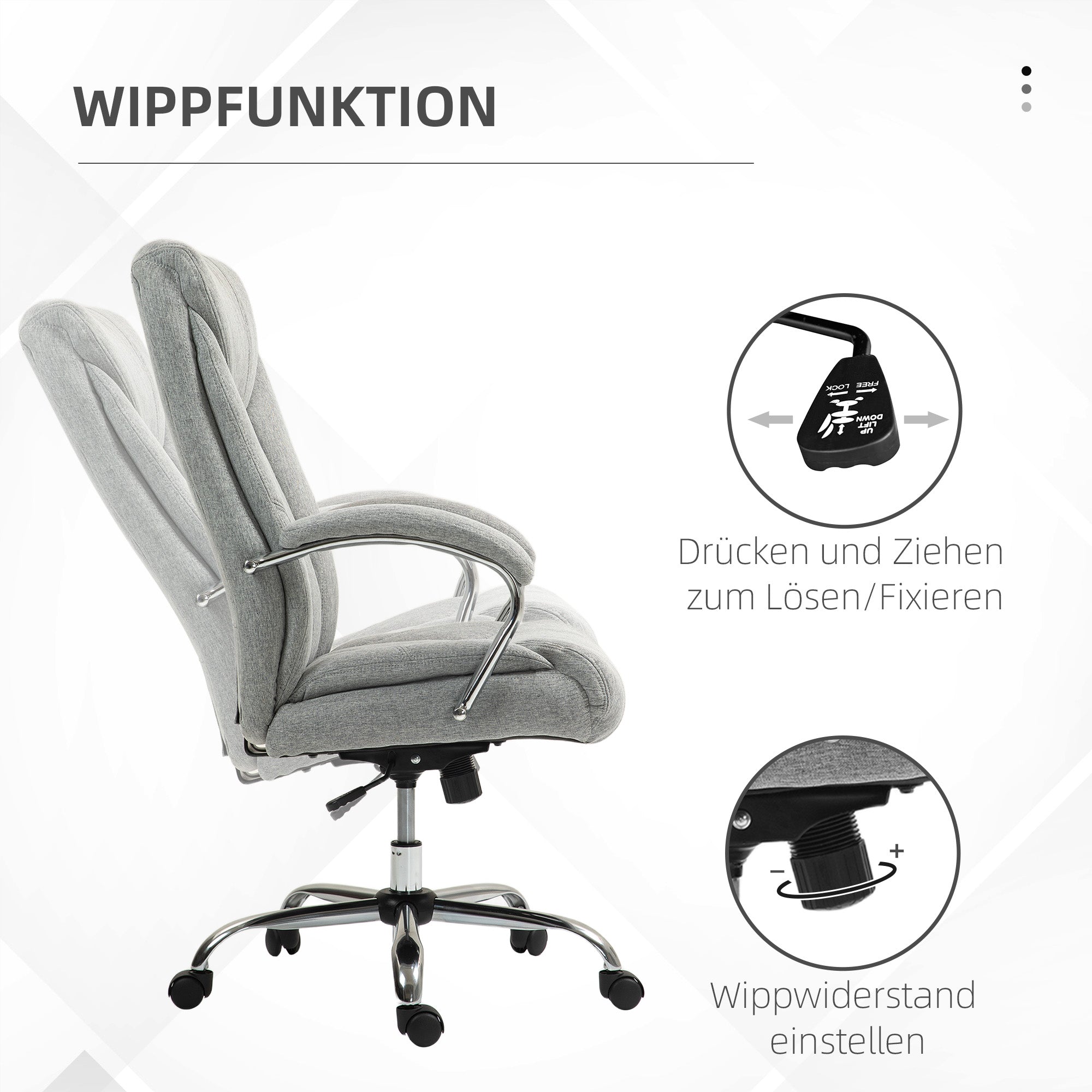Office Chair with Rocking Function Ergonomic Chair with Padded Armrest Headrest Height Adjustable Desk Chair Swivel Chair with Backrest Nylon Light Grey 65 x 78 x 110-118 cm